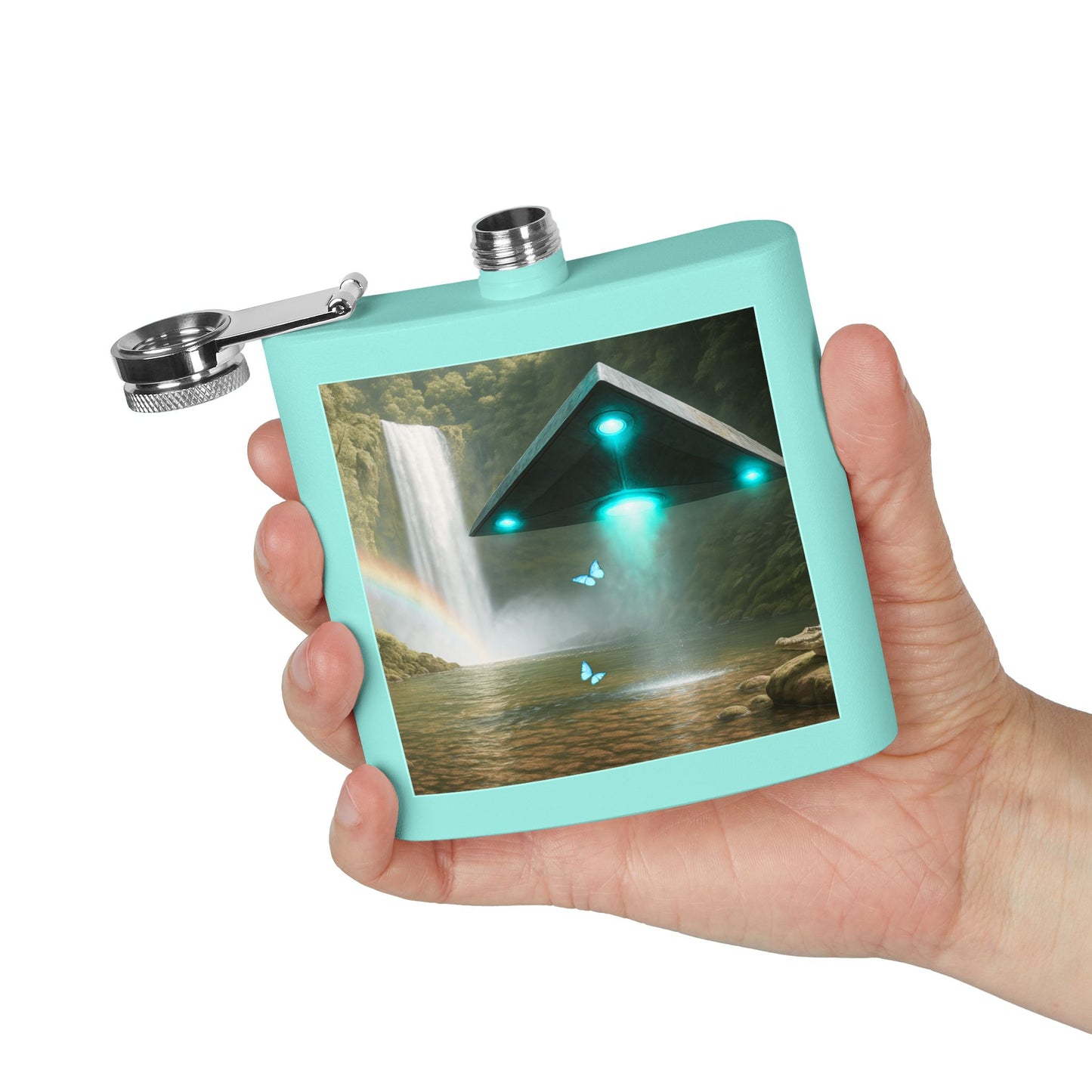 Tropical Stainless Steel 6 oz. Flask, Many Colors  – UFO and Waterfall