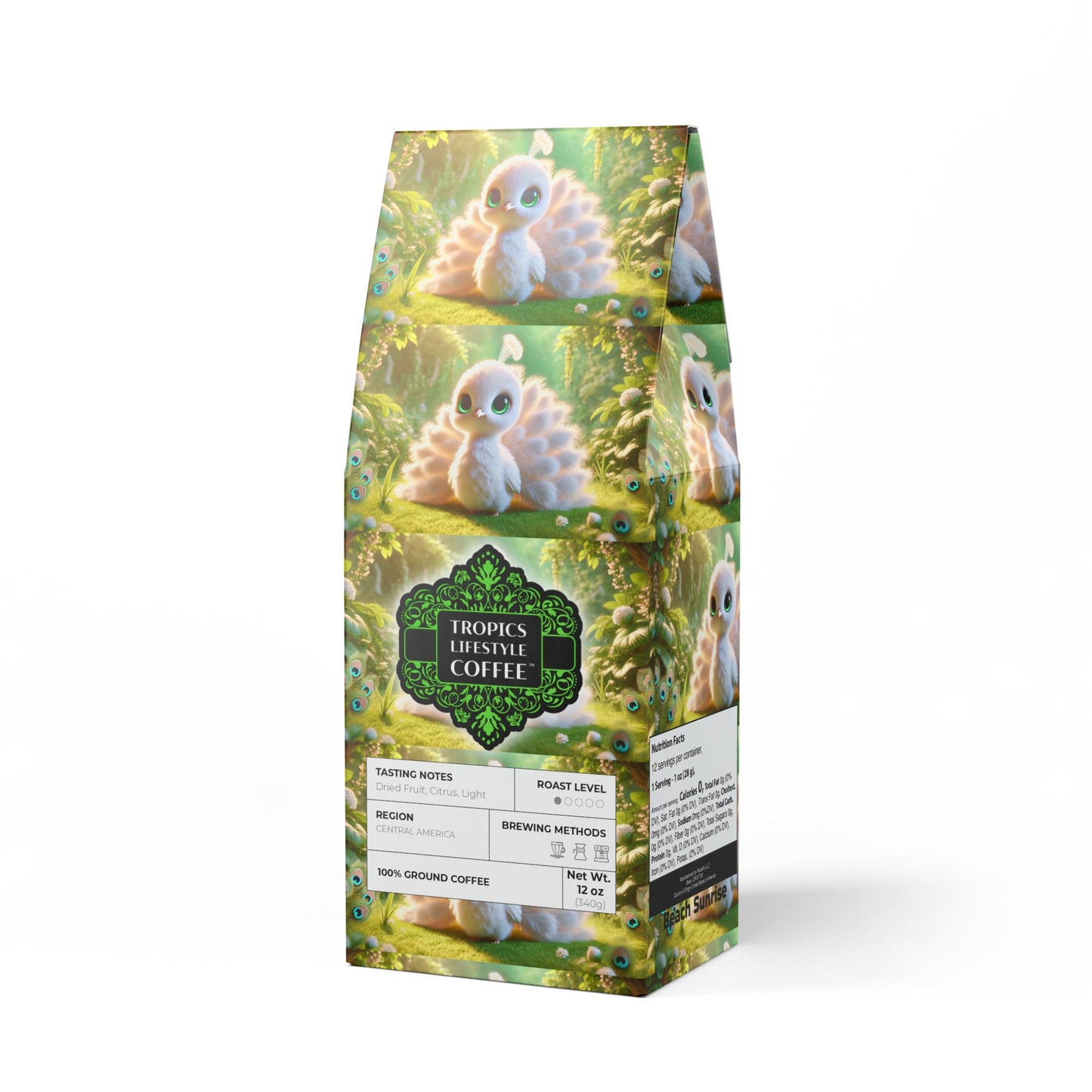 Beach Sunrise Blend™ (Light Roast) Specialty Grade Craft Coffee / Baby White Peacock