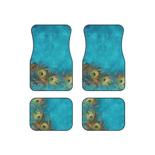 Peacock Turquoise Glow Car Floor Mats - SET of 4, Front and Back