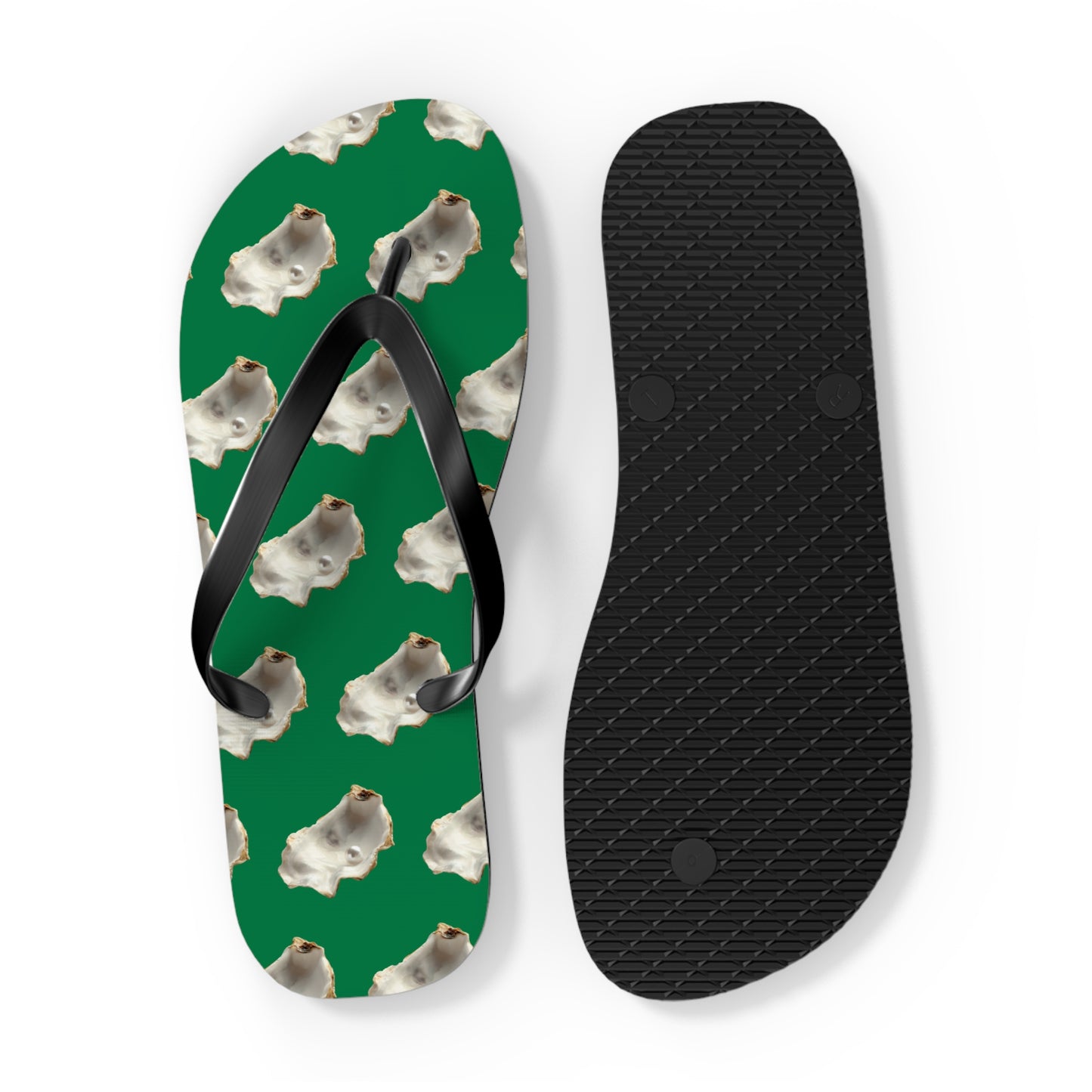 Flip Flops - White Pearl Oyster, dark green