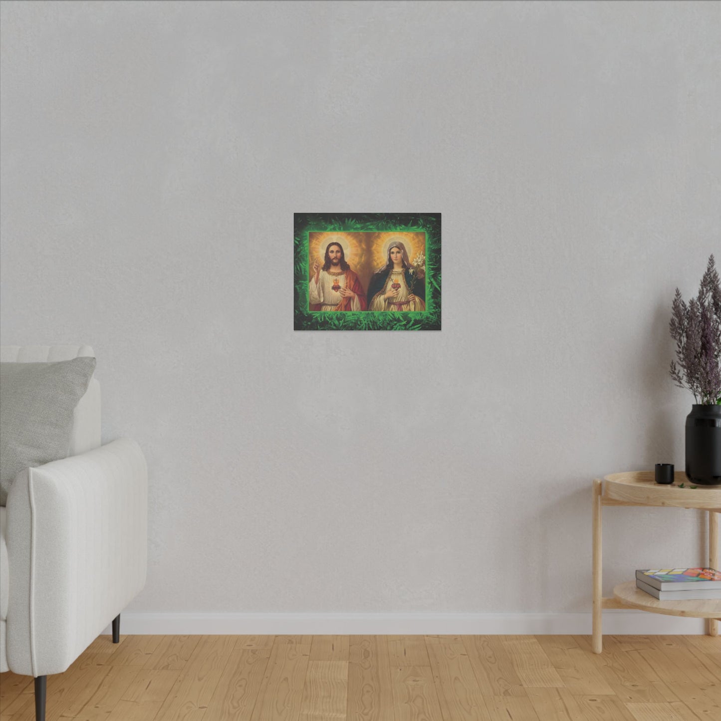 "Tropical Glow Jesus and Mary" Religious Canvas Artwork - Stretched Canvas Print / Byzantine Icons