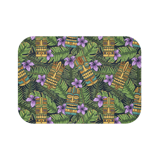 Tropical Tiki Bath Mat - Vibrant Floral Design / Tiki Purple Greenery