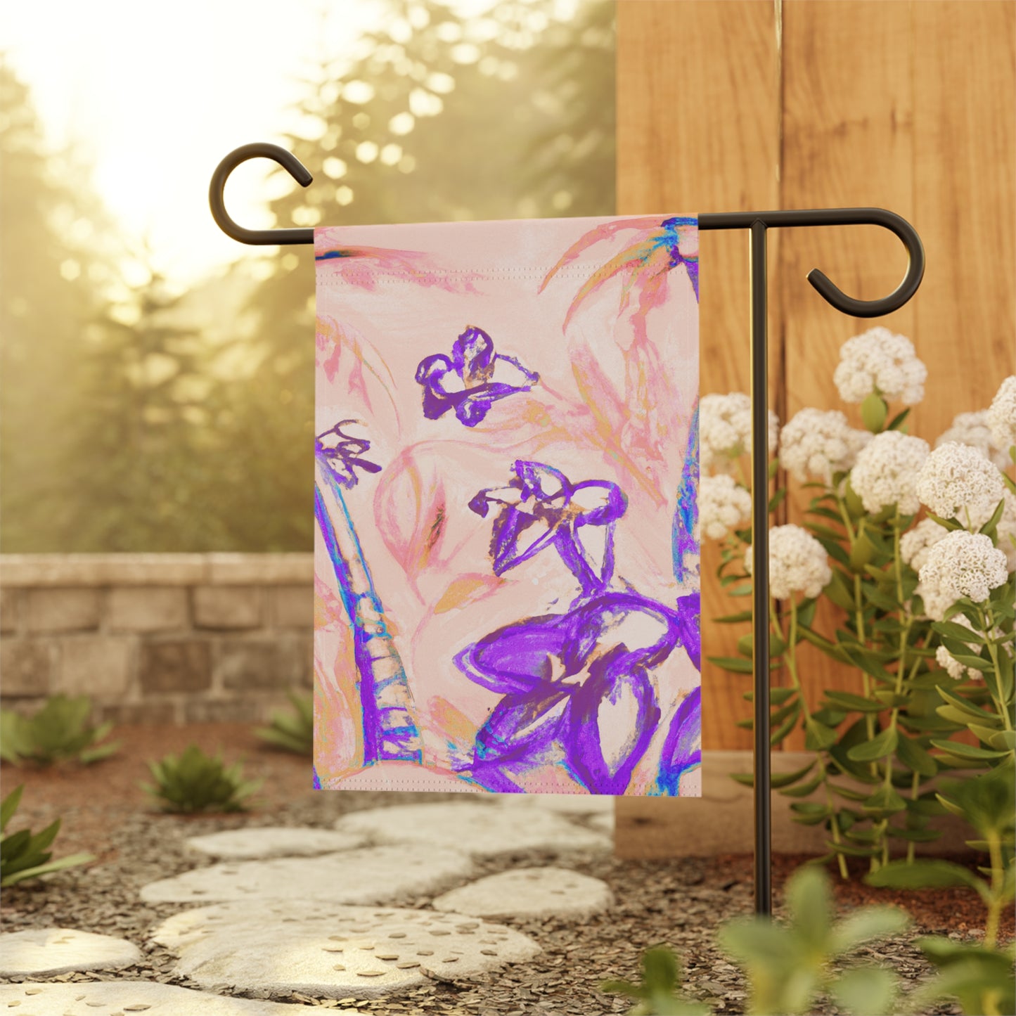 Tropical Garden Flag  - Perfect for Outdoor Decor / Tropical Doodles, Peach