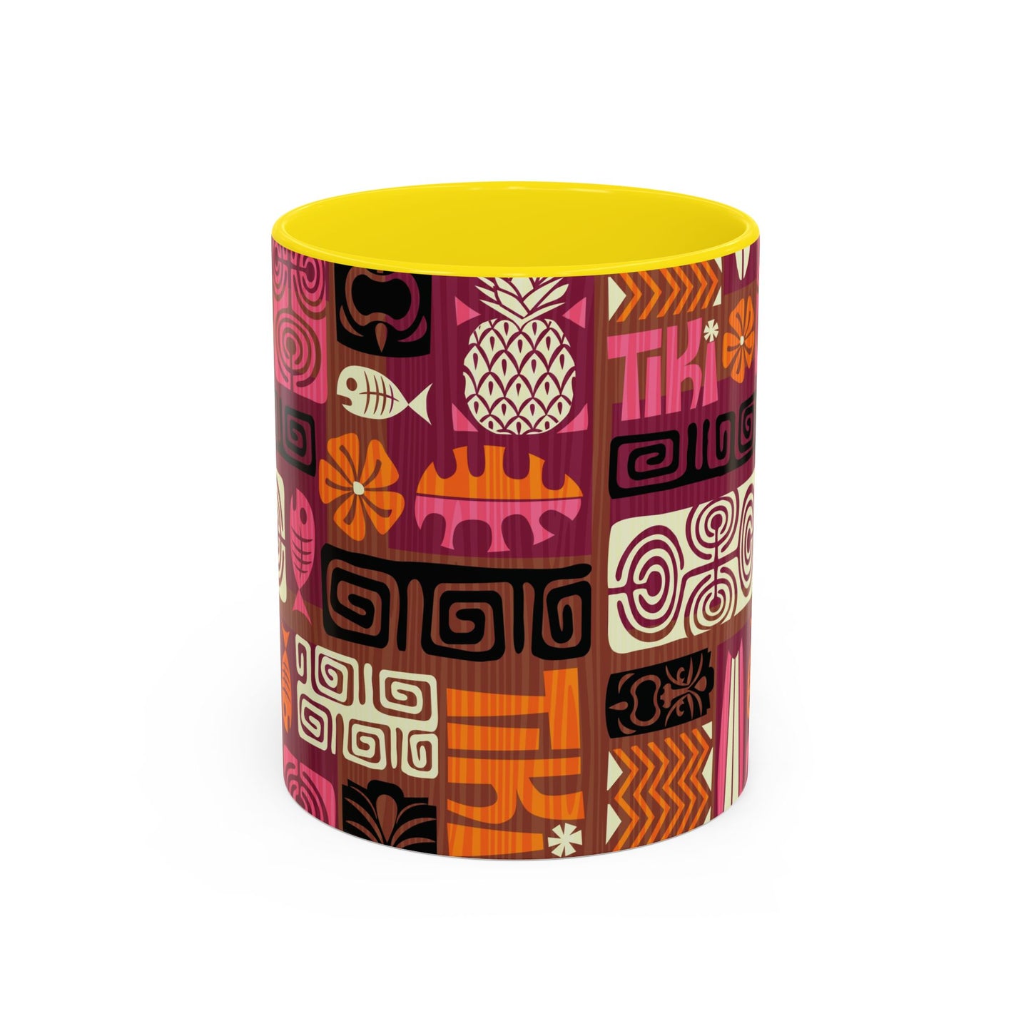 Accent Coffee Mug (11, 15oz), 8 Colors - Tiki Poster Pink/Orange