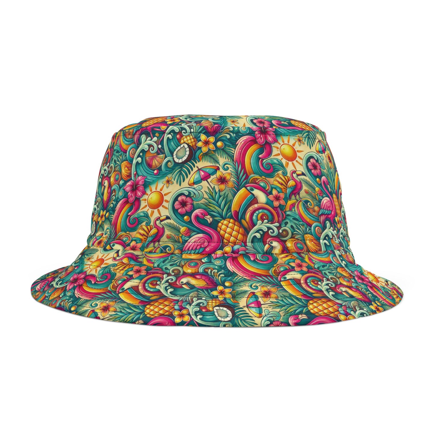 Tropical Polyester Bucket Hat, 2 Sizes - Flamingo Funday