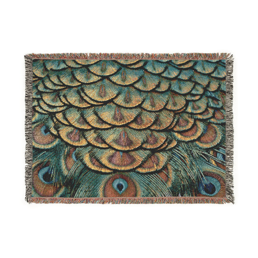 Green Peacock Feathers Woven Blanket for Cozy Living, 3 sizes