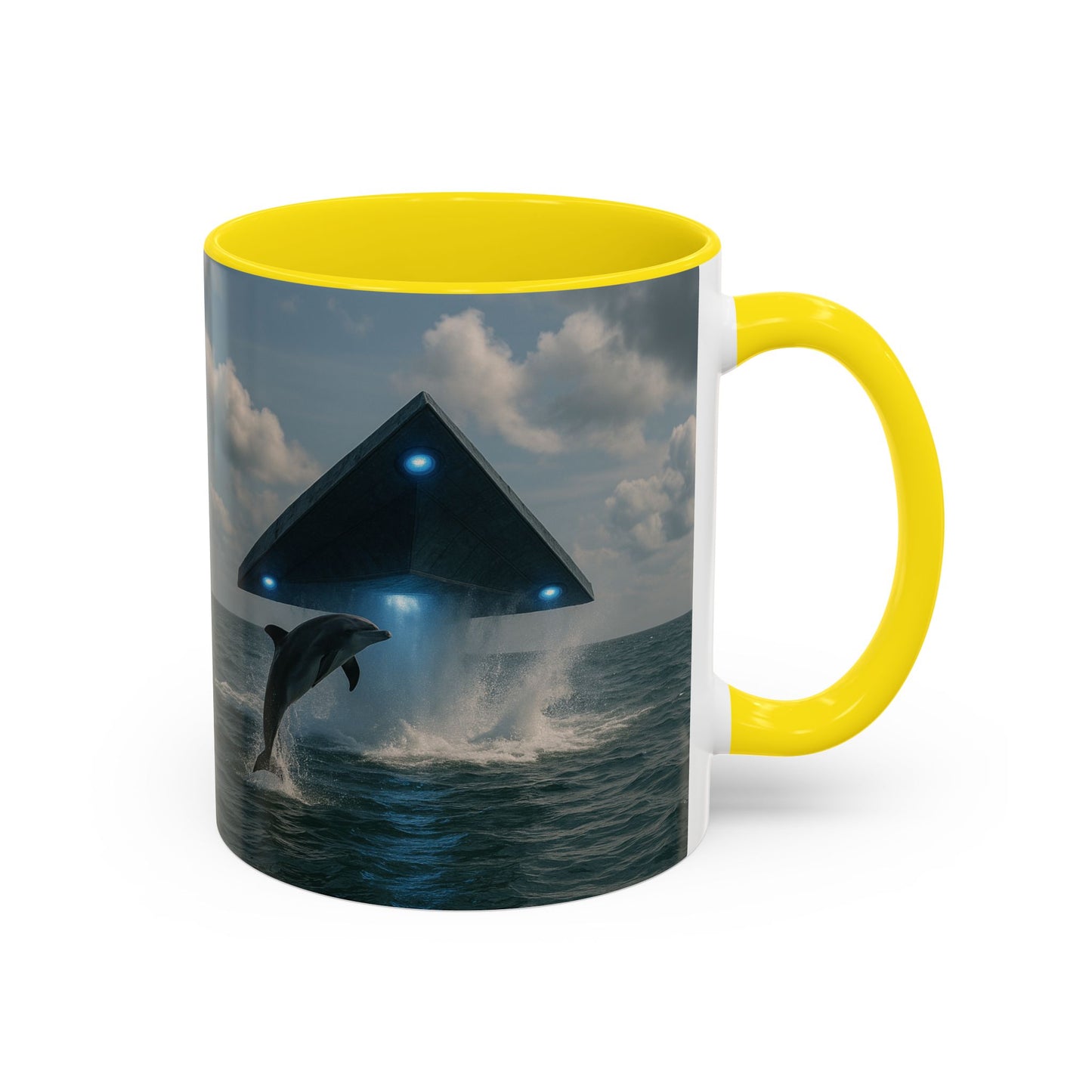 Accent Coffee Mug (11, 15oz), 8 Colors - UFO and Dolphin