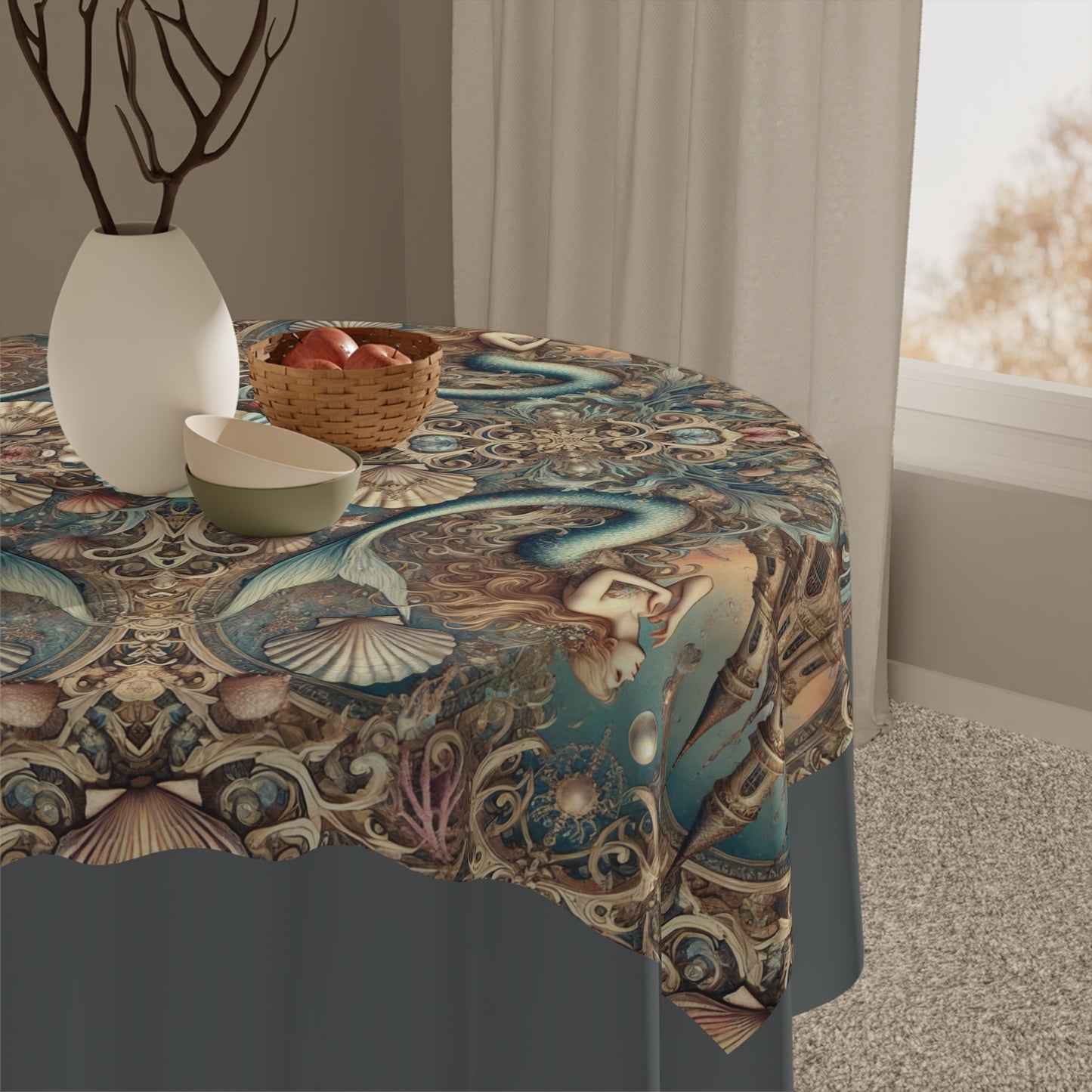 Kaleido Mermaid/Dark Grey Tablecloth, 55" x 55"