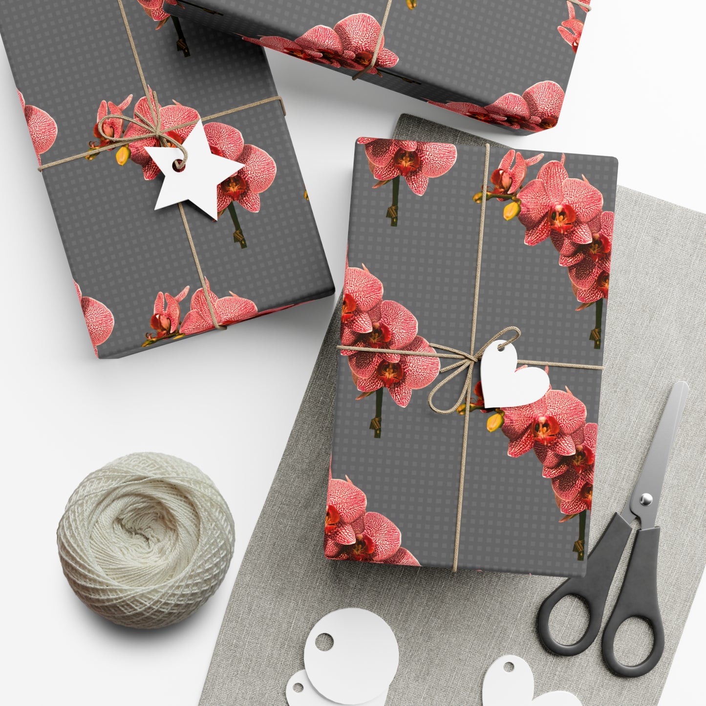 Gift Wrap Papers, Red Orchid | Grey Wicker