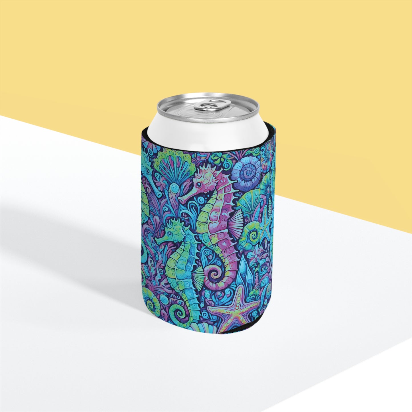 Seahorse Trio/Turquoise Pop Can Cooler Sleeve - Perfect for Outdoor Picnics