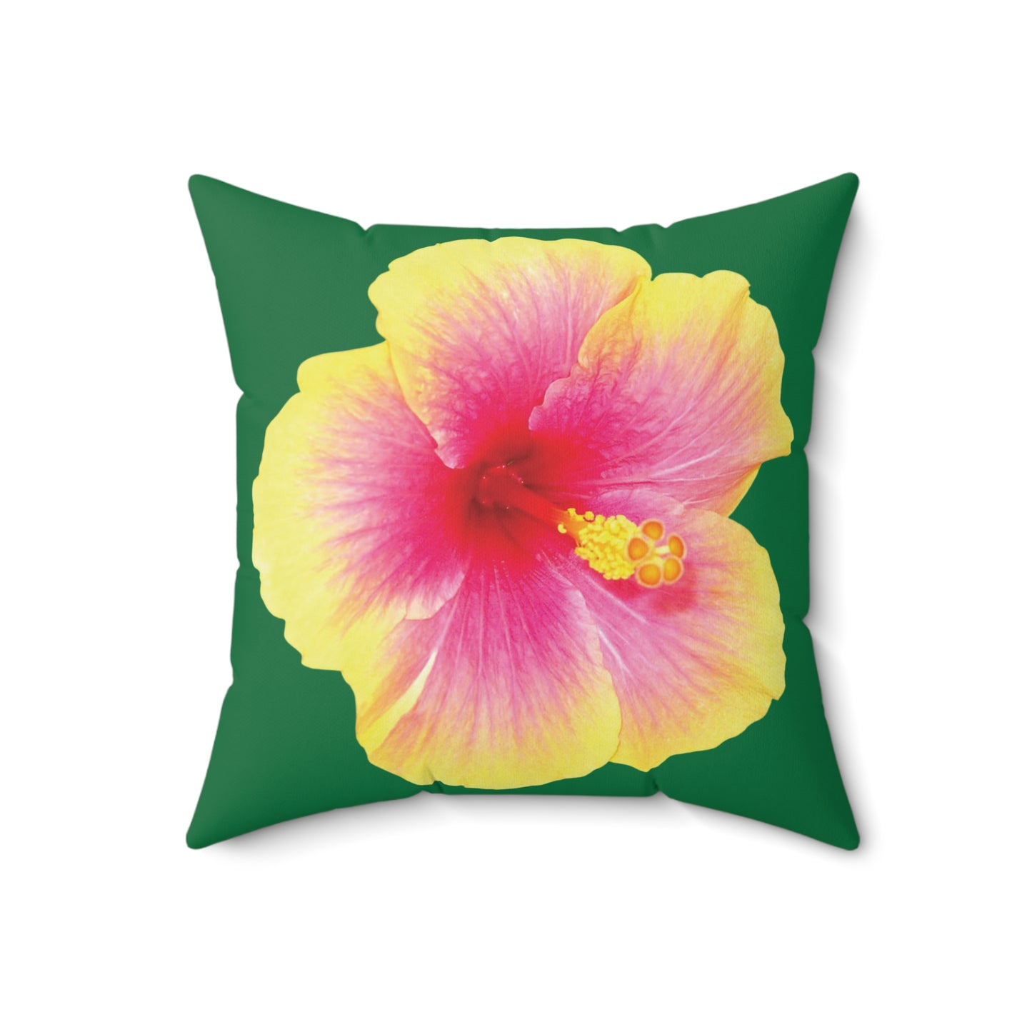 Decorative Pillow - Accent Cushion, 4 Sizes / Photo Yellow Hibiscus, Dark Green