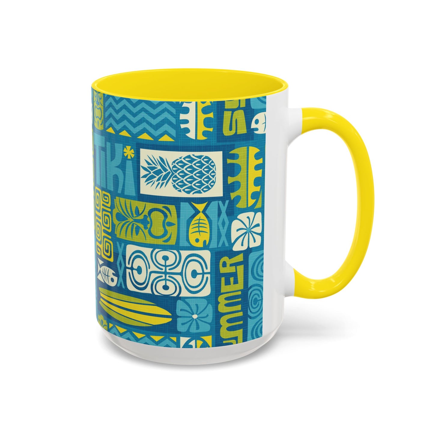 Accent Coffee Mug (11, 15oz), 8 Colors - Tiki Poster Blue