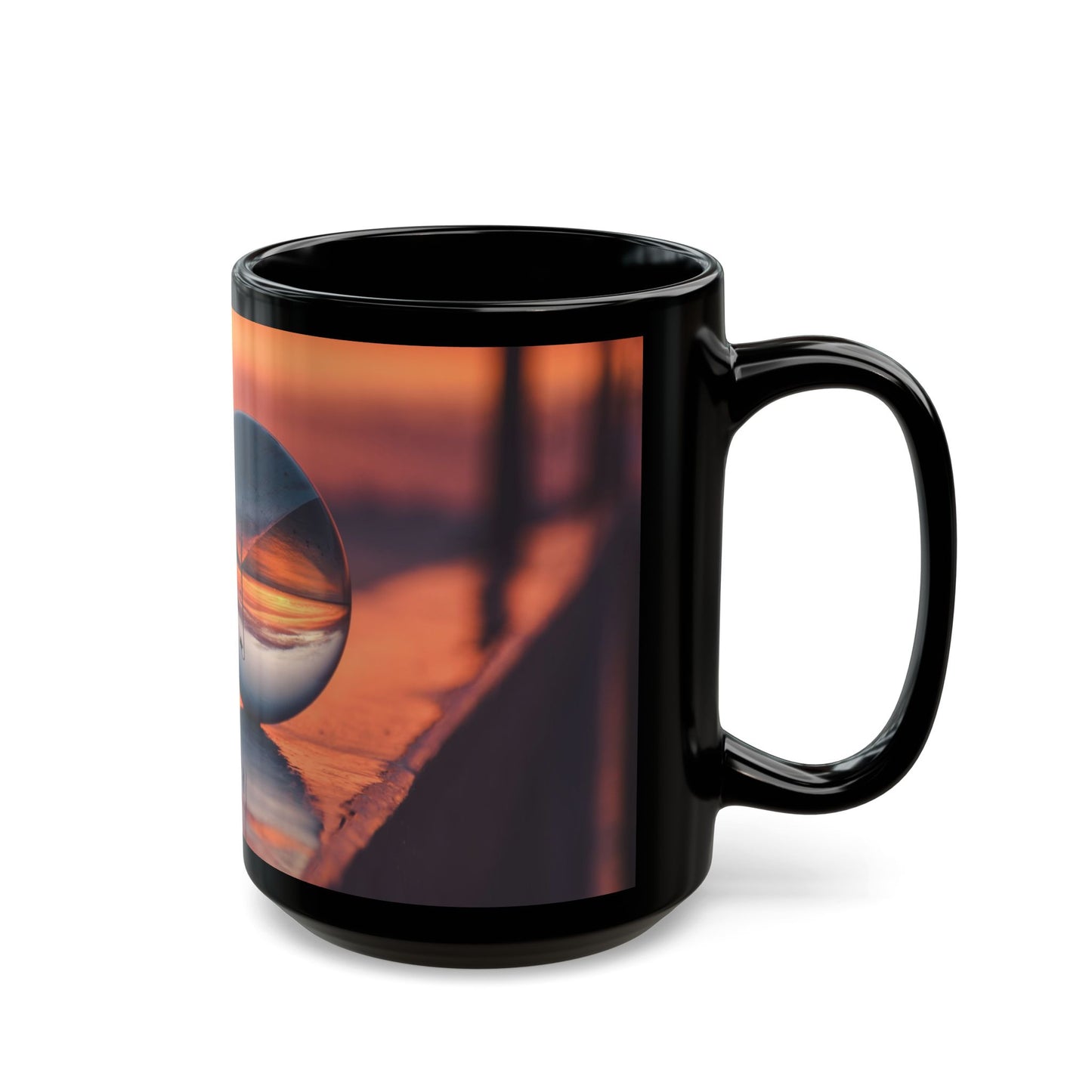 Black Mug (11oz, 15oz), Beach Crystal Ball at Sunset at Ocean Pier