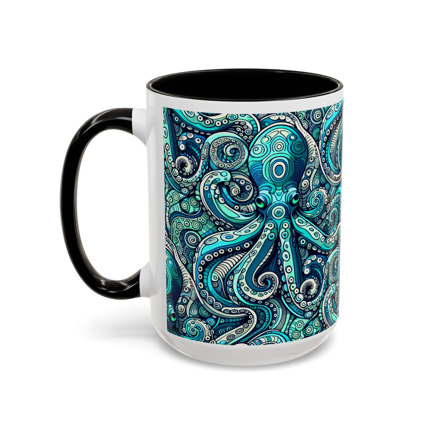 Accent Color Coffee Mug, Many Colors - 11oz & 15oz / Aqua Octopus