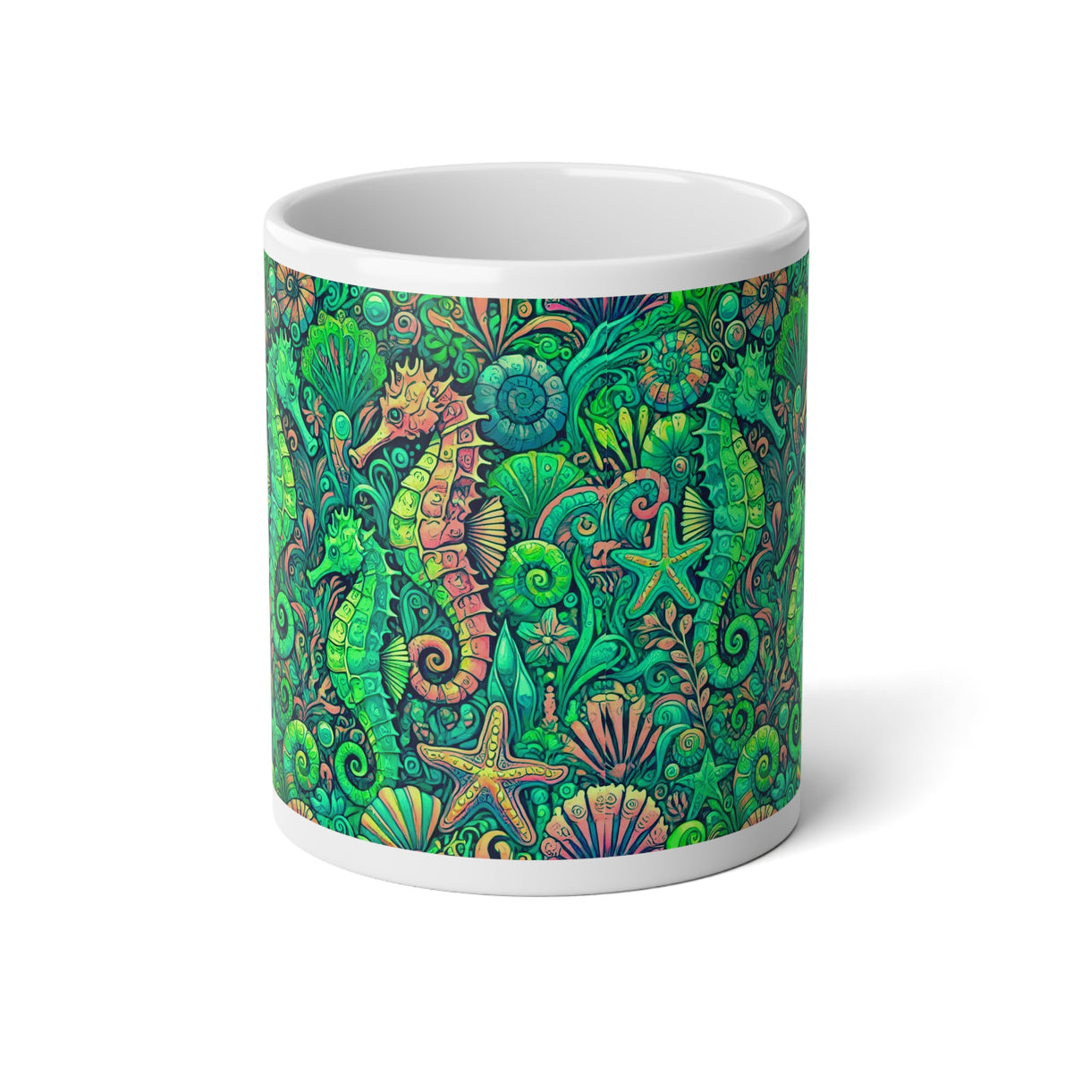 Jumbo Mug, 20oz, Seahorses Lime | Tropical Coffee Cup