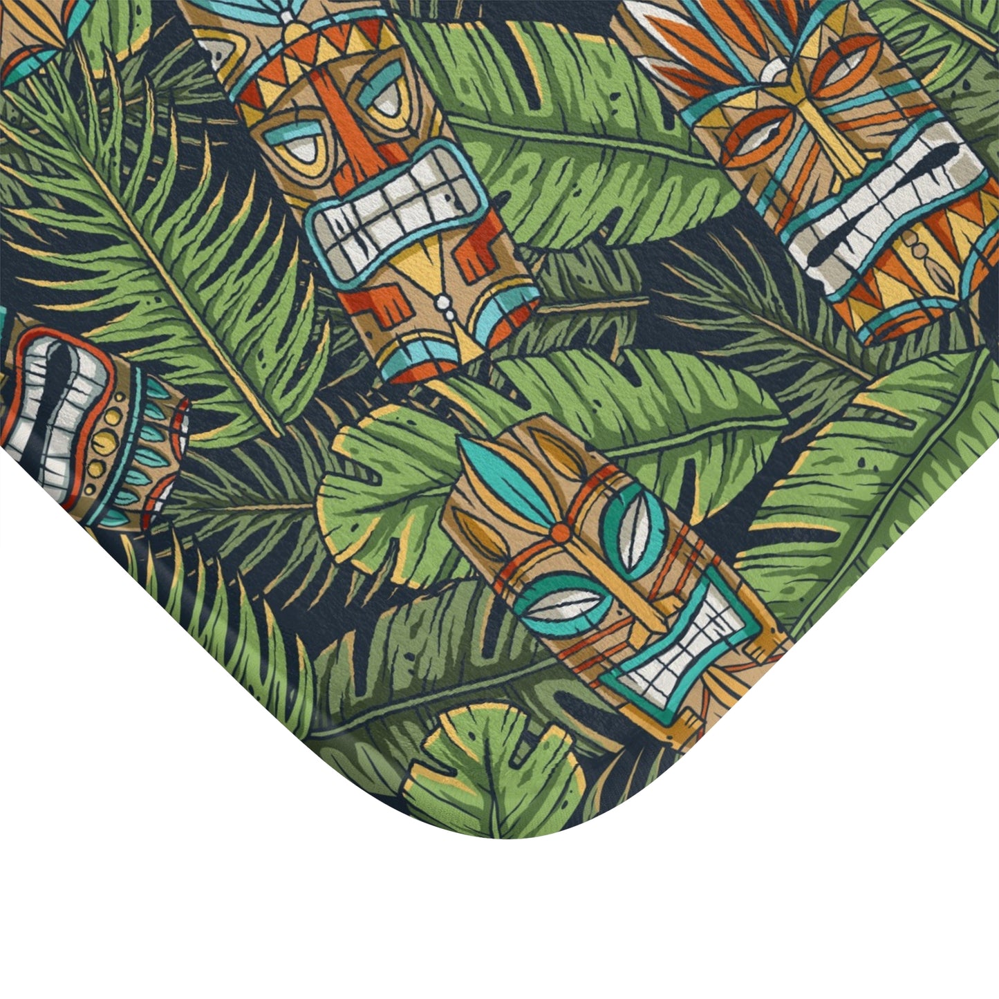 Tropical Tiki Bath Mat - Vibrant Floral Design for Bathroom Decor / Tiki Greenery