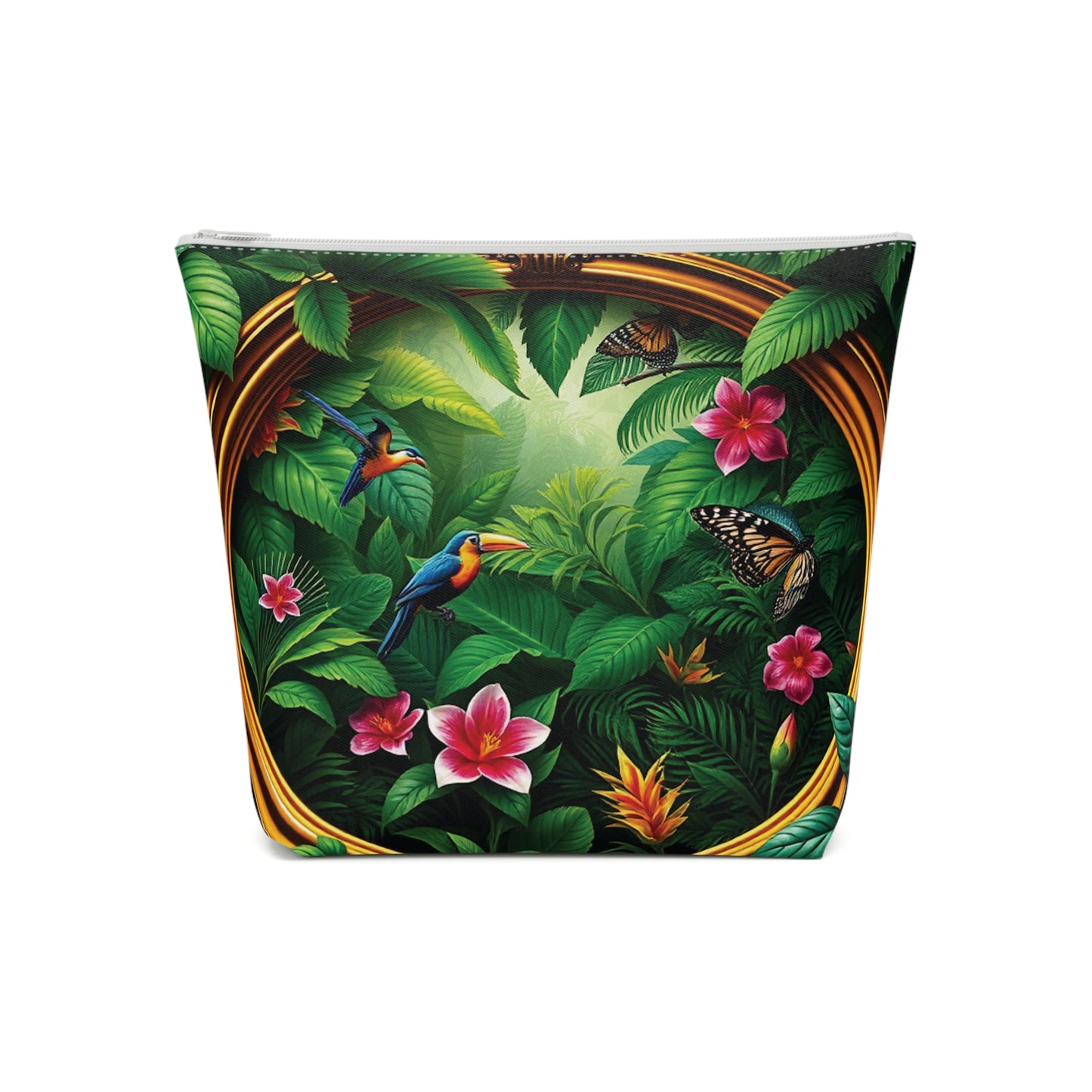 Tropical Cotton Cosmetic Bag - Makeup Pouch, 5 Sizes / Framed Rainforest