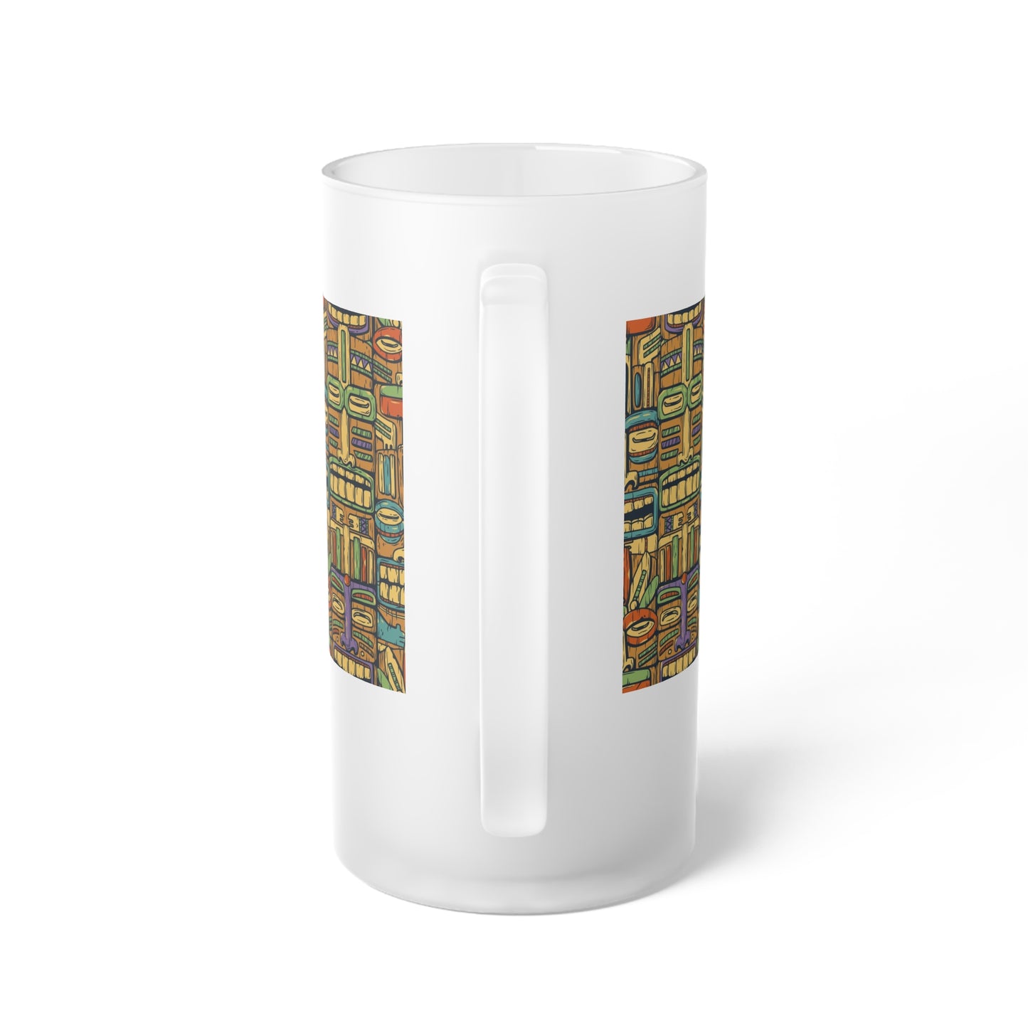 Frosted Glass Beer Mug, Colorful Tiki Party