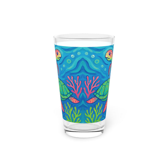 Pint Glass, 16oz - Turtles and Coral