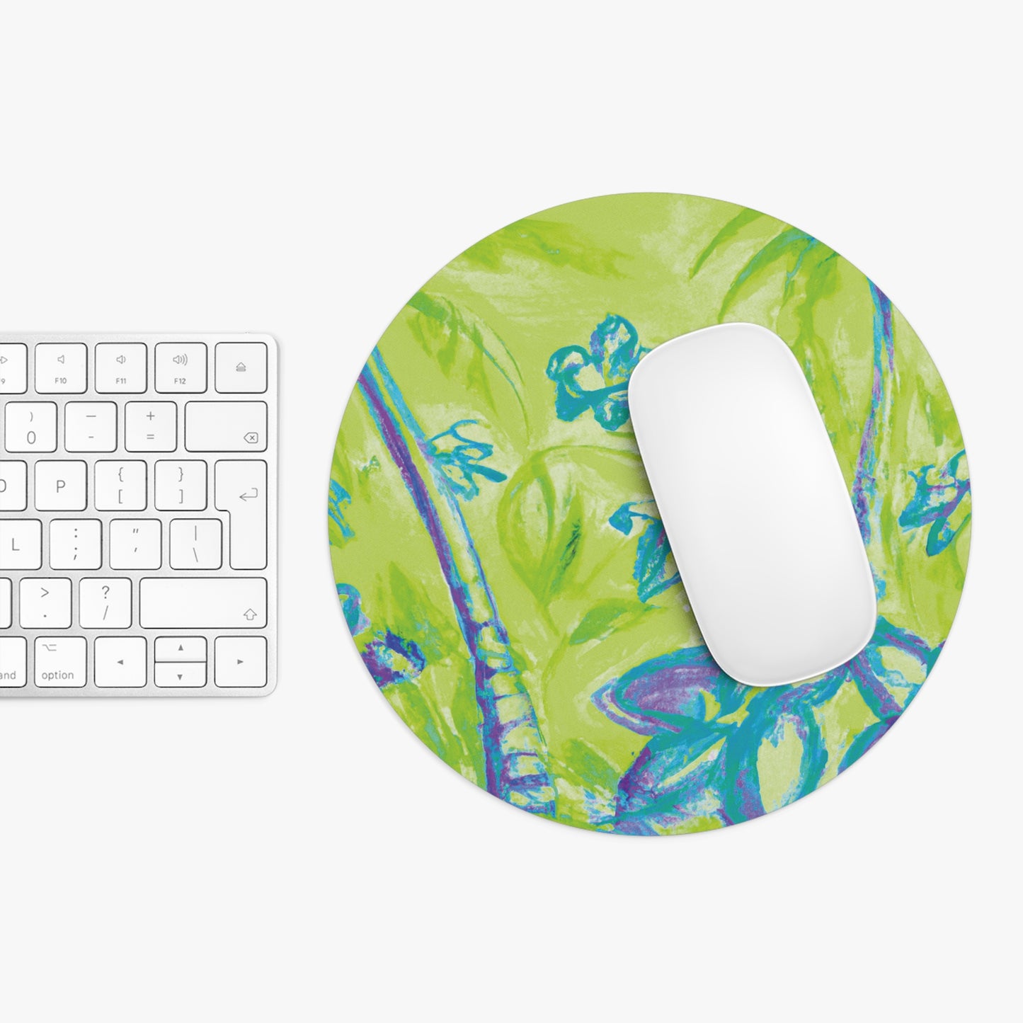 Rainforest Mouse Pad, 2 Shapes - Beach Vibes for Home Office & Gamer / Tropical Doodles, Lime