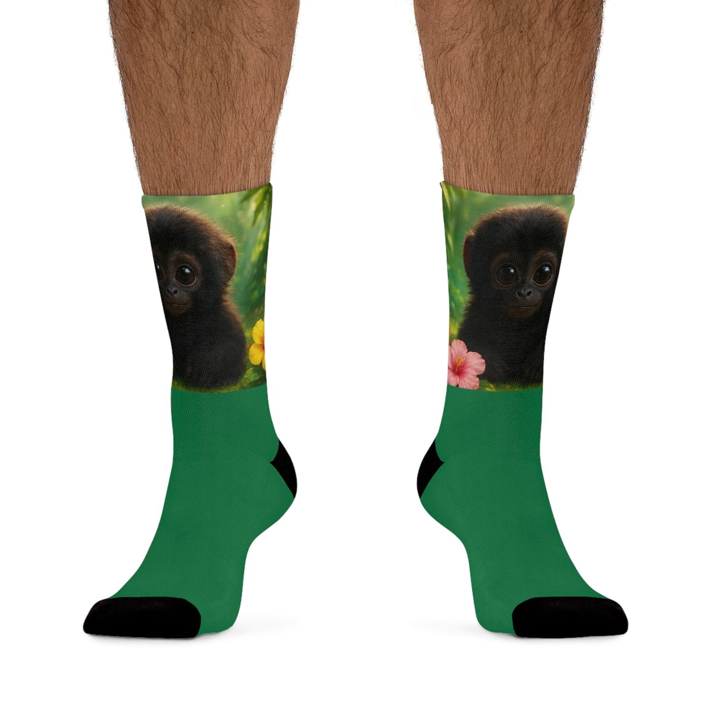 Recycled Poly Socks, Baby Howler Monkey/Dark Green