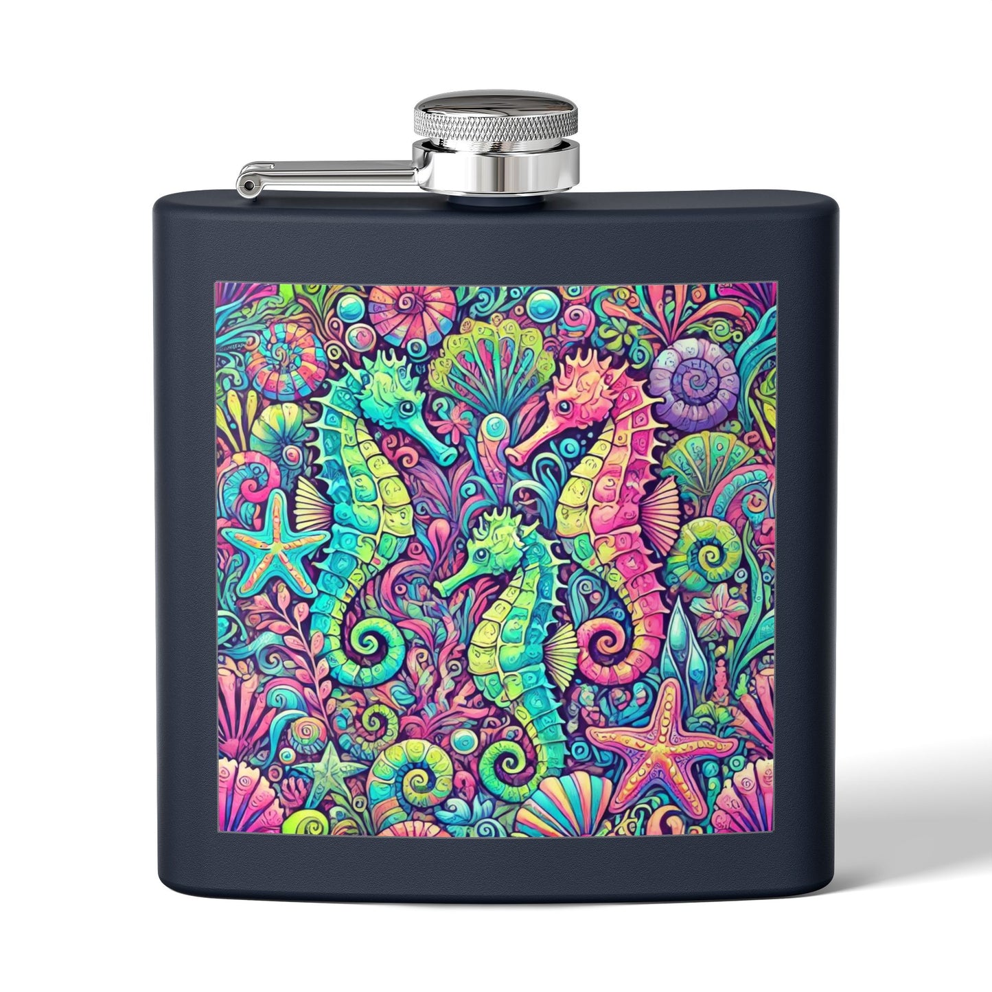 Tropical Stainless Steel 6 oz. Flask, Many Colors  – Seahorse Trio