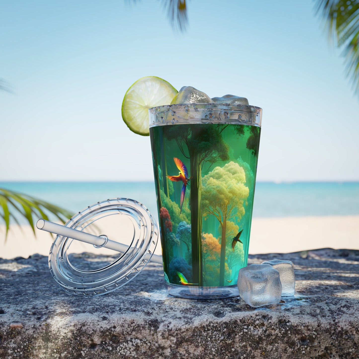Tropical Tumbler with Straw | 16oz Colorful Travel Cup / Flight School