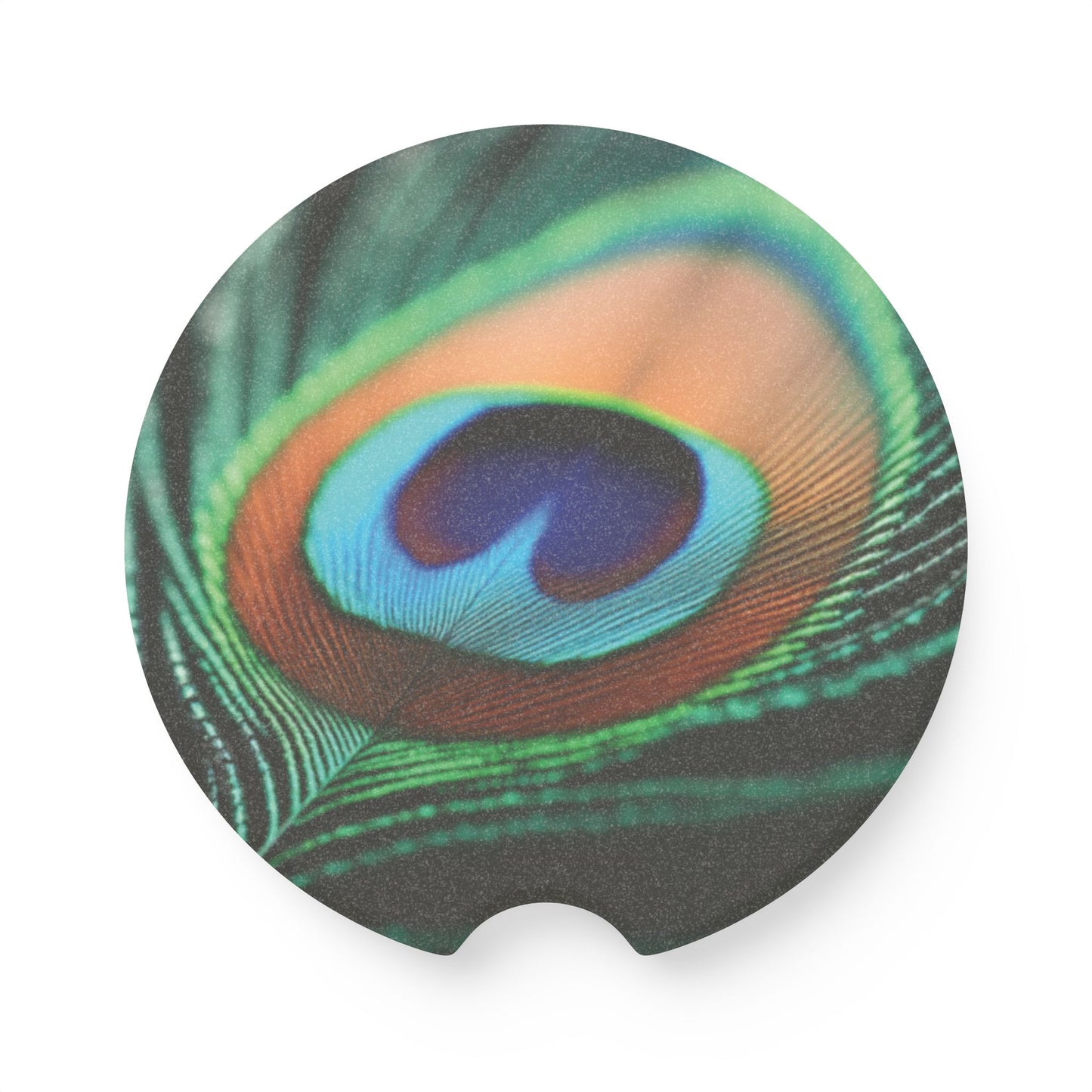 Soapstone Car Coaster - Green Peacock Eye Feather