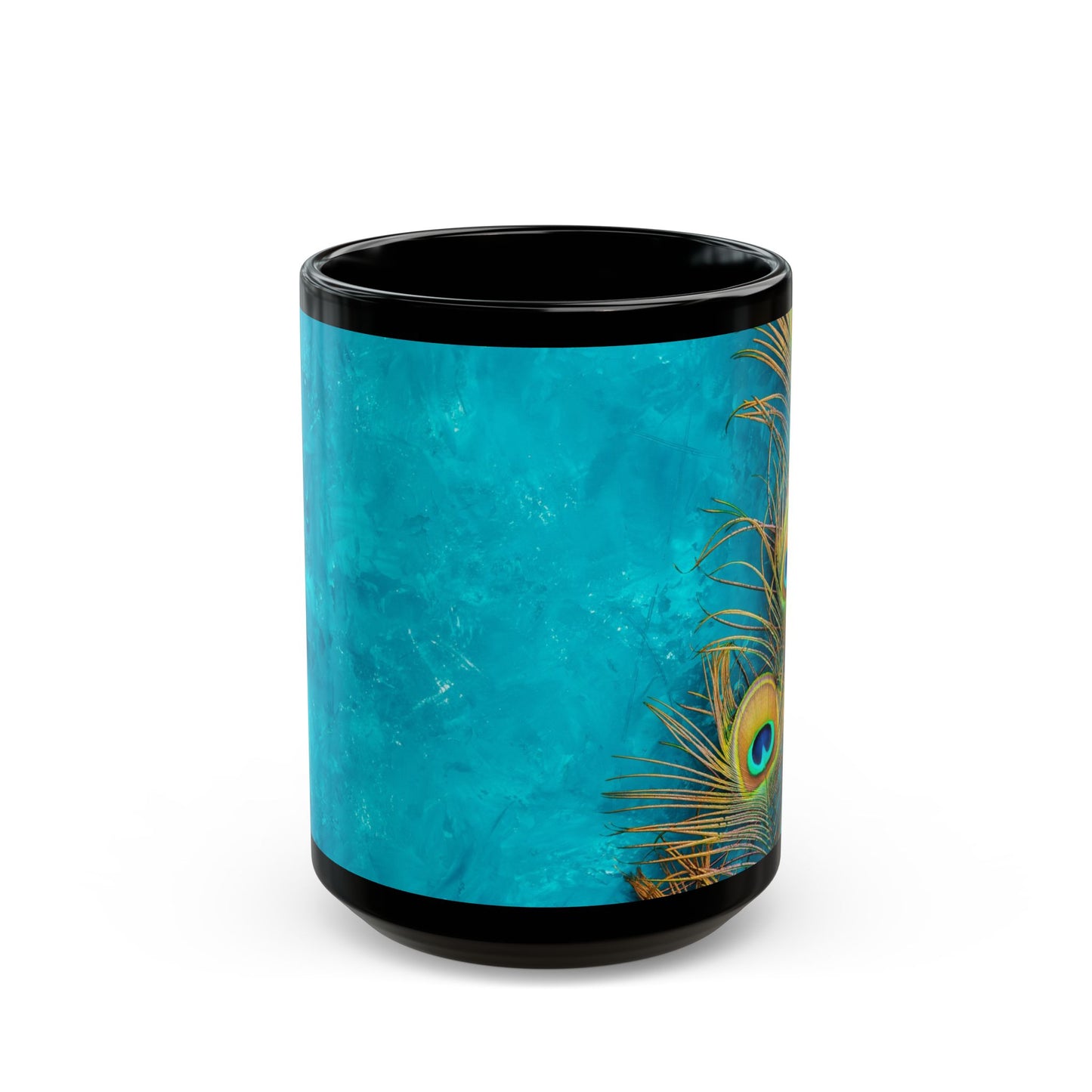 Black Coffee Mug - Peacock Turquoise Glow