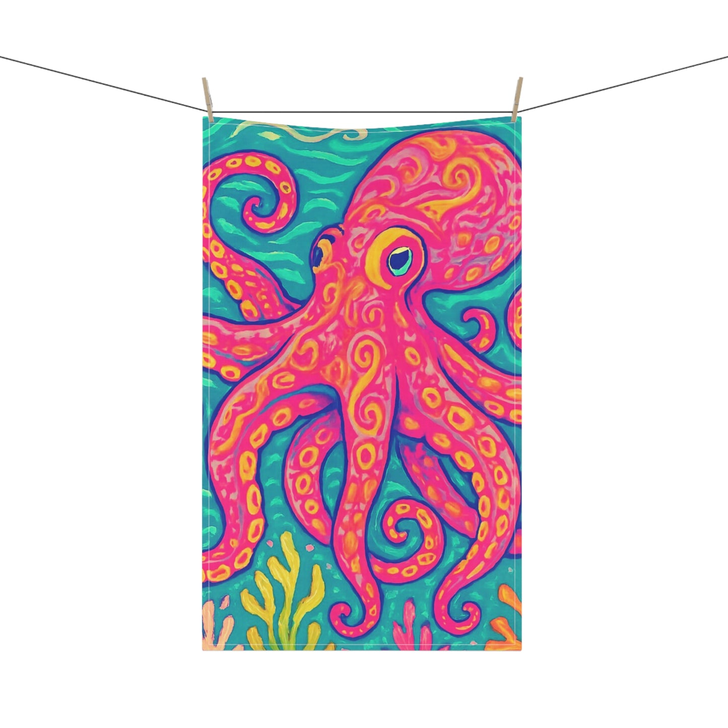 Tea Towels (cotton, poly), Red Kraken Joe