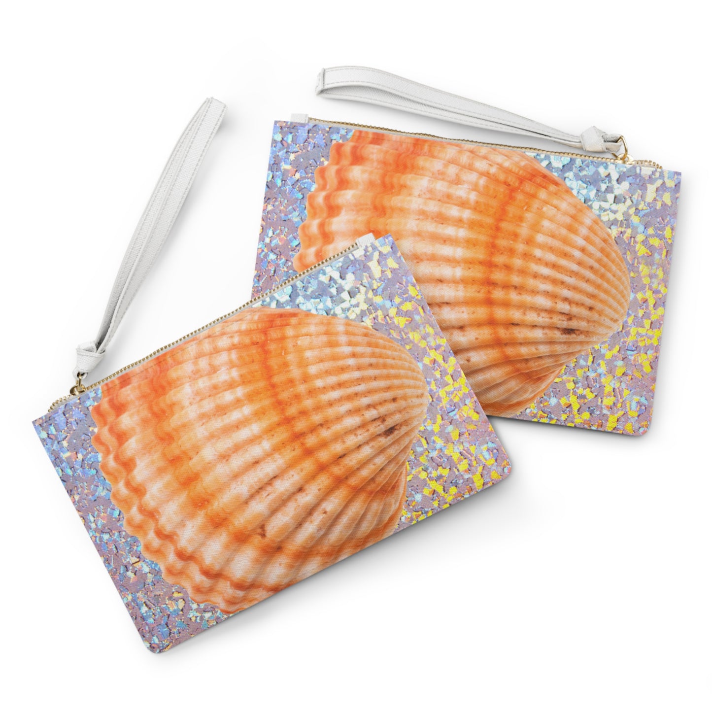 Tropical Faux Leather Clutch Bag - Perfect for Beach Adventures & Summer Vacations / Disco Orange Scallop Shell