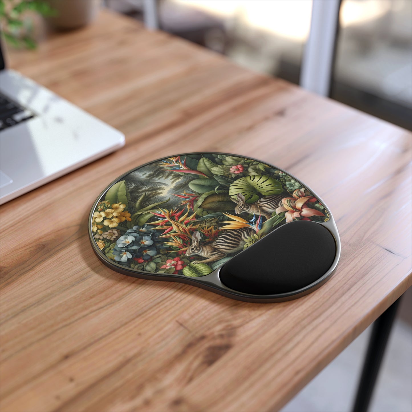 Rainforest Rabbit Outing Mouse Pad with Wrist Rest - Ergonomic Design for Home & Office