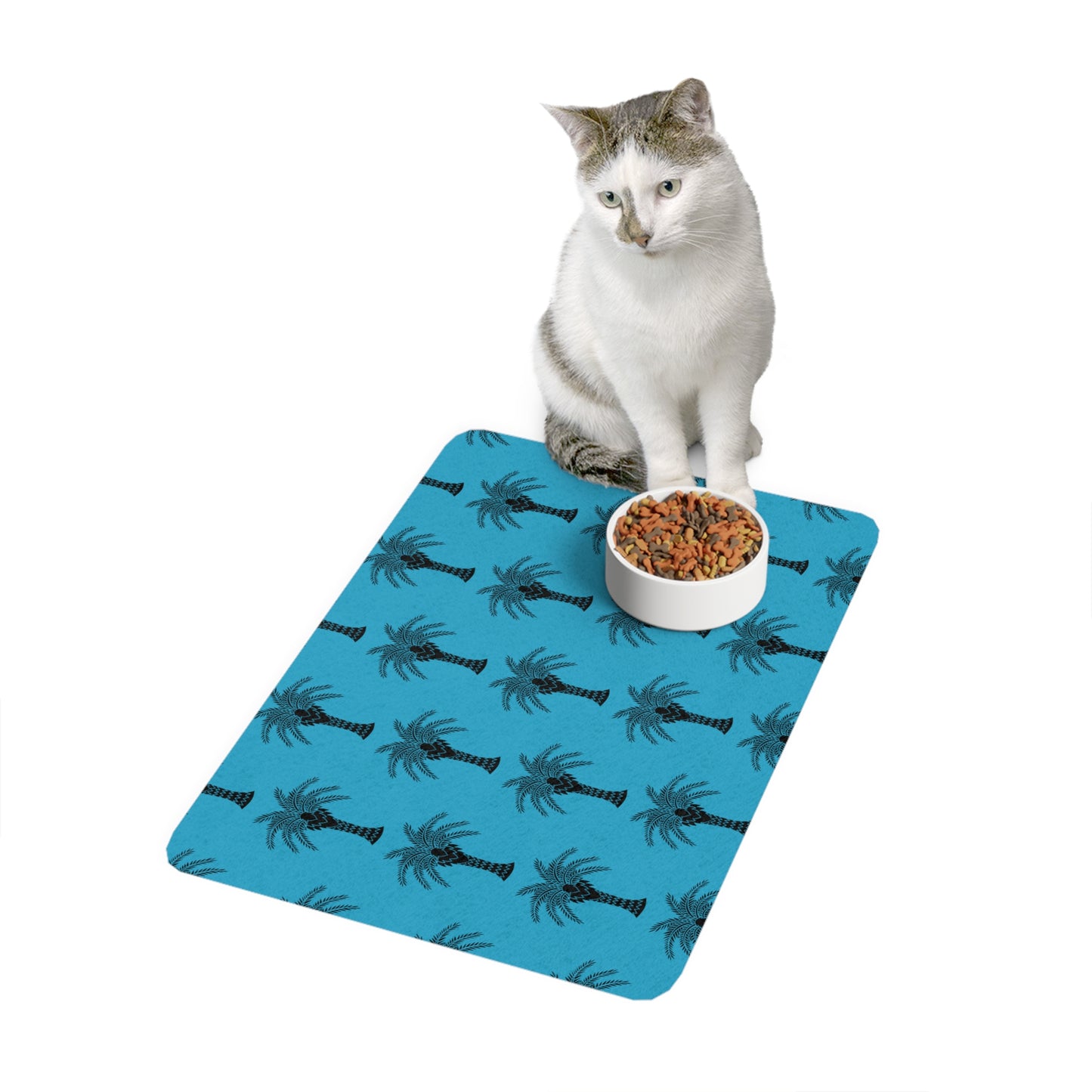 Pet Food Mat (12x18), Art Deco Palm, Turquoise