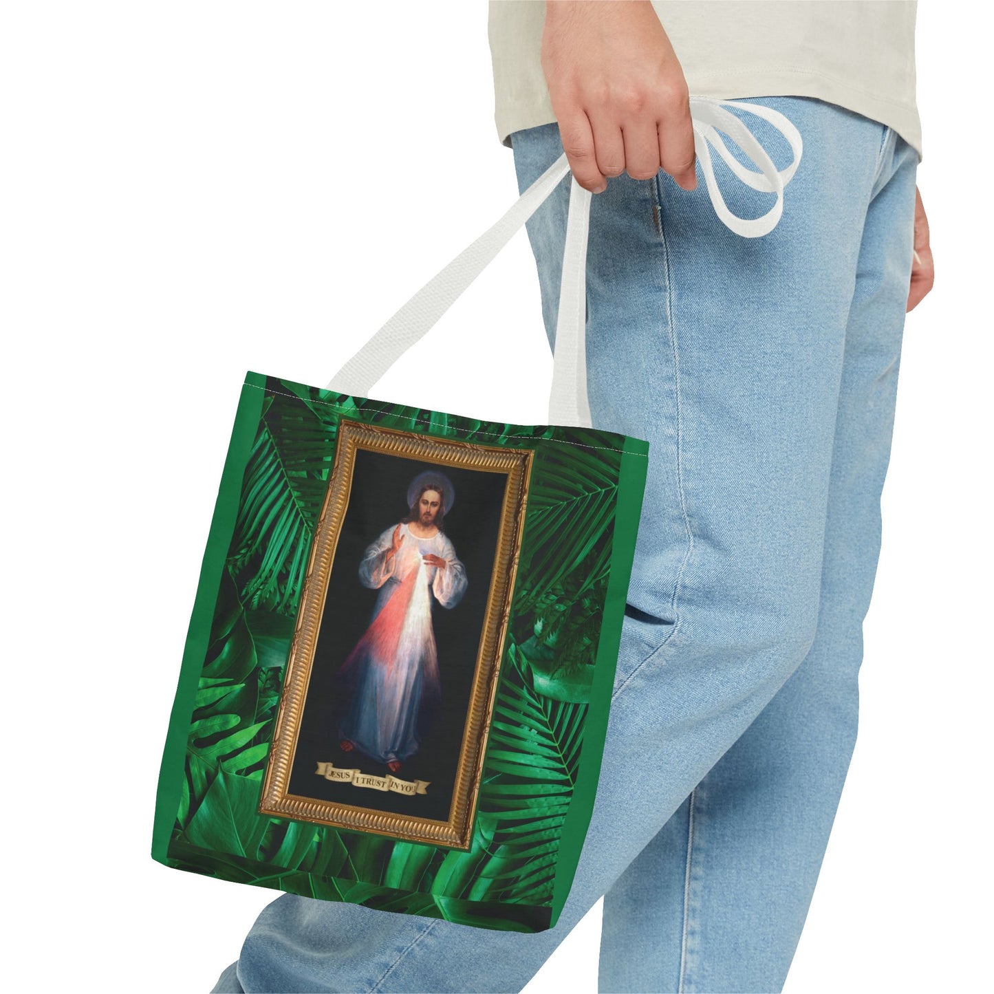 Religious Divine Mercy Tropical Tote Bag - 3 Sizes