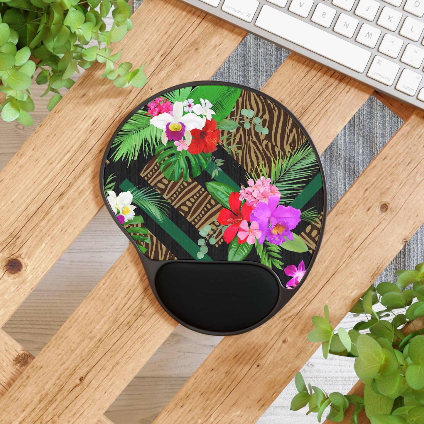 Mouse Pad With Wrist Rest, Tiki Orchids