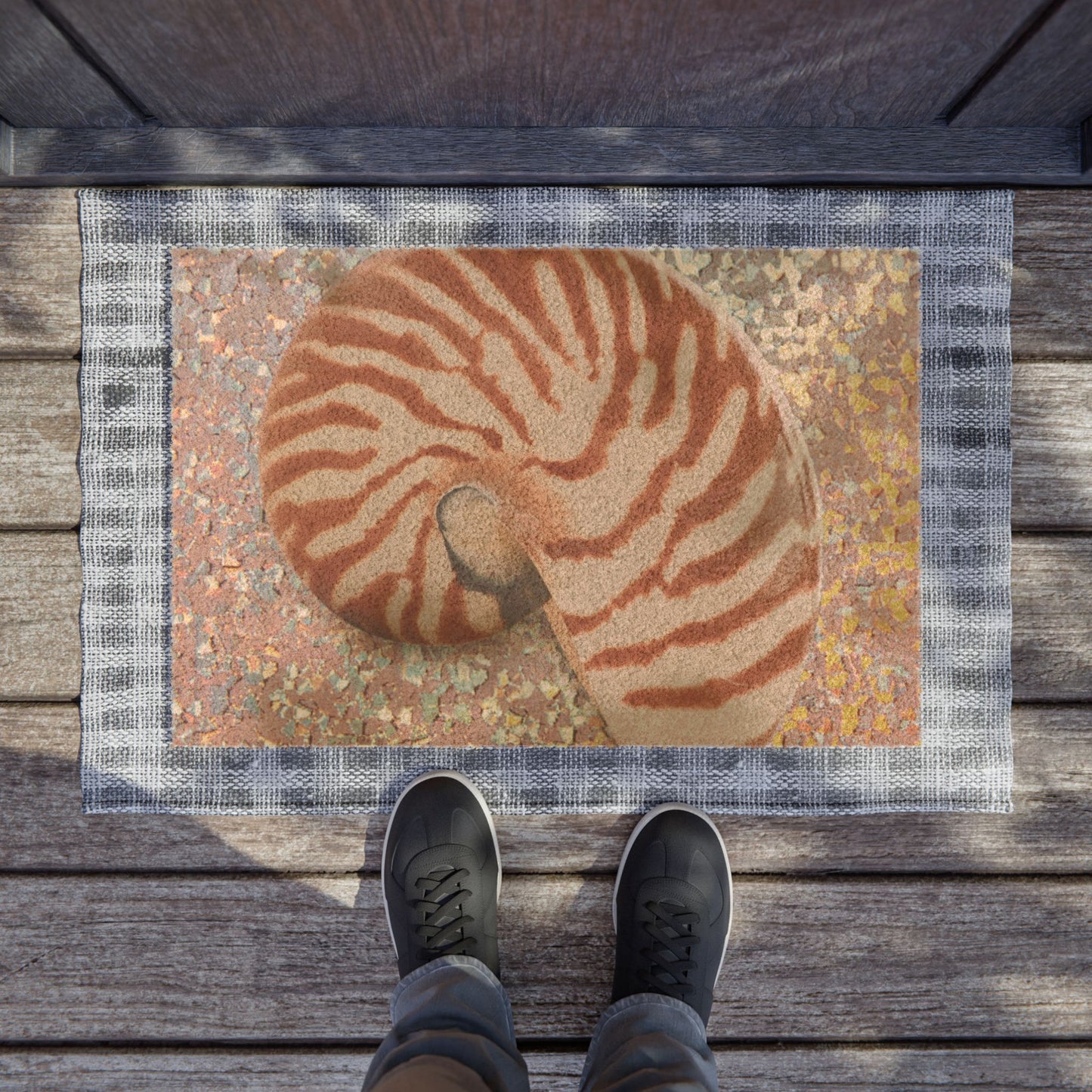 Tropical Shell Door Mat - Vibrant Coconut Fiber Entrance Mat / WELCOME Disco Tiger Stripe Nautilus