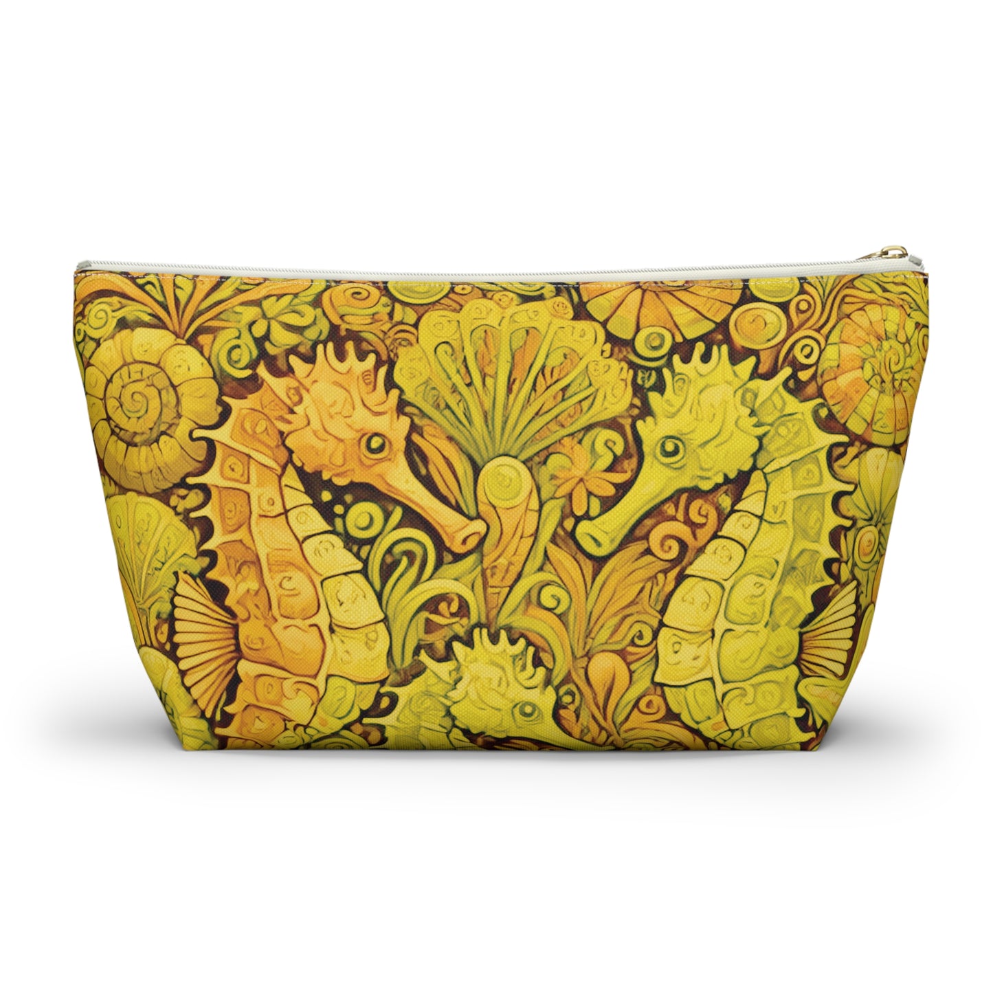 Tropical Accessory Pouch, 2 sizes | Makeup Bag | Perfect for Travel & Everyday Use / Seahorse Trio, Yellow