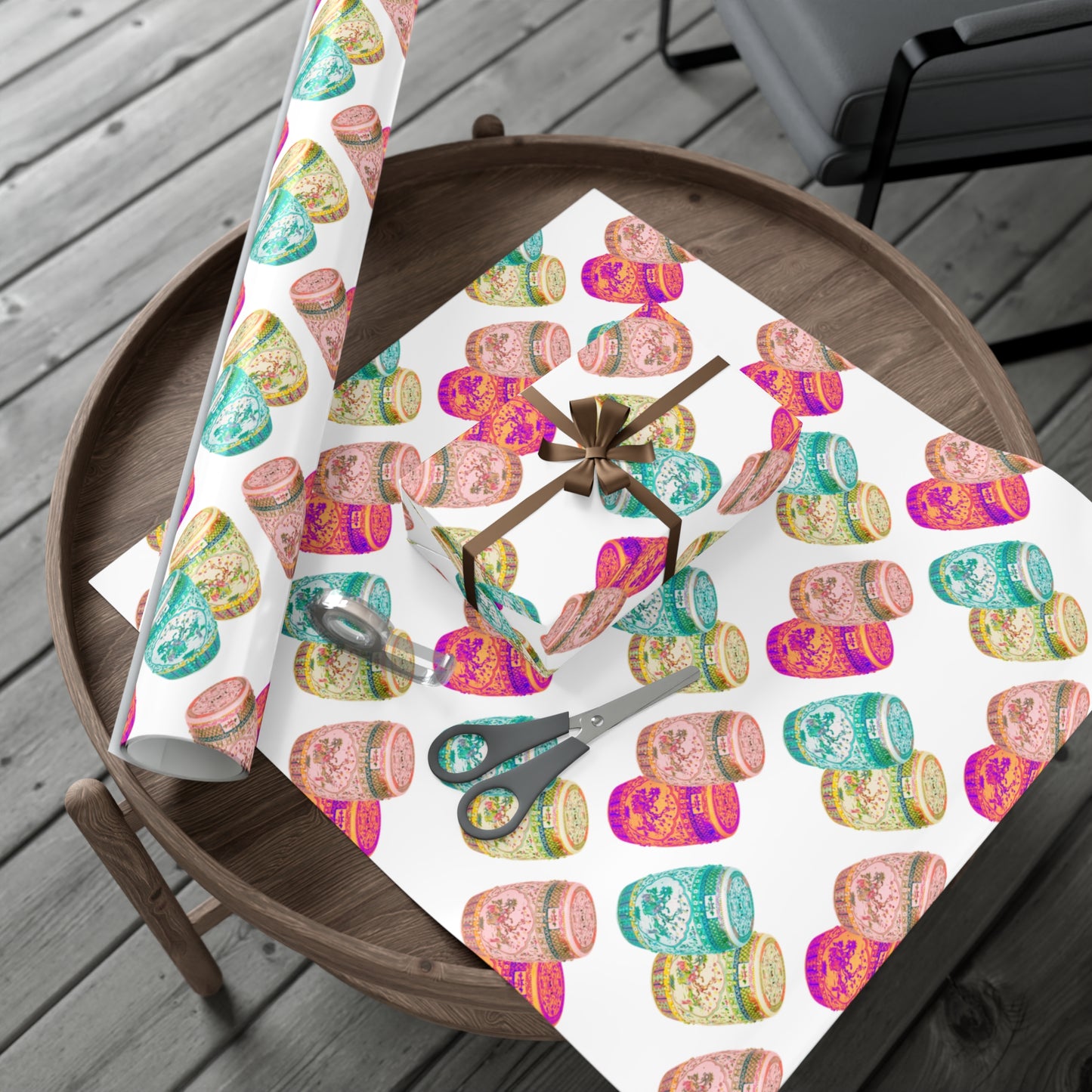 Wrapping Paper - Tropical Gift Wrap for All Occasions / 3 Sizes, 2 Finishes /Pop Art Porcelain Stools, White