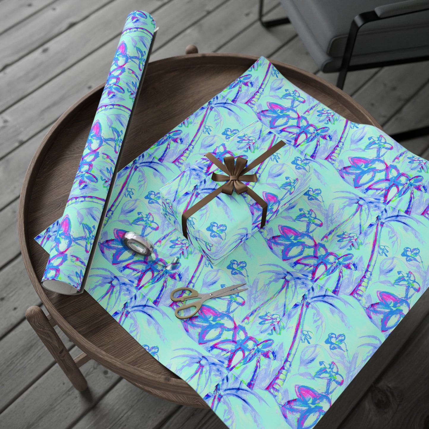 Wrapping Paper - Tropical Gift Wrap for All Occasions, 3 Sizes/2 Finishes / Tropical Doodles, Blue