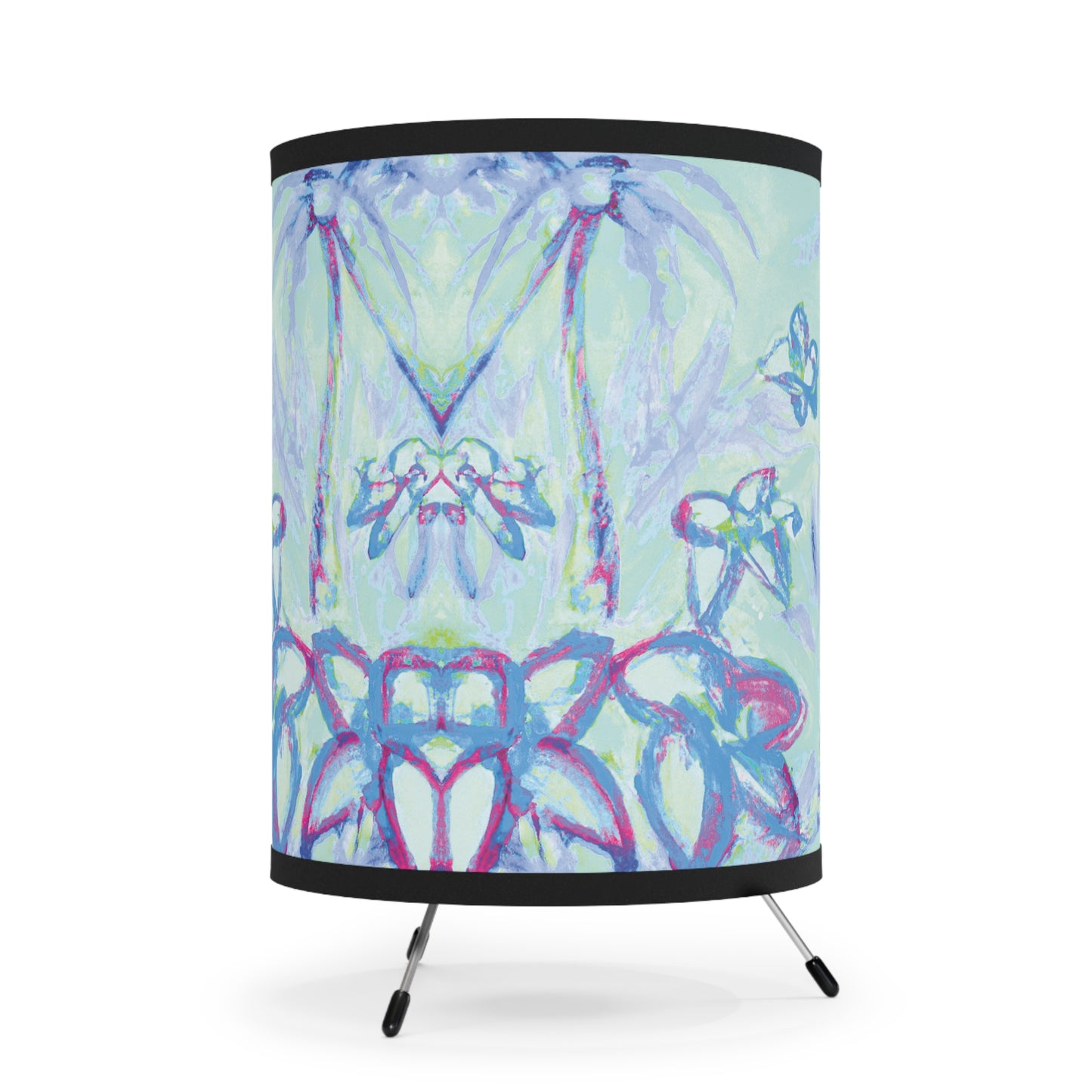Tropical Doodles/Blue Tripod Lamp with Artistic High-Res Shade - Perfect for Home Décor