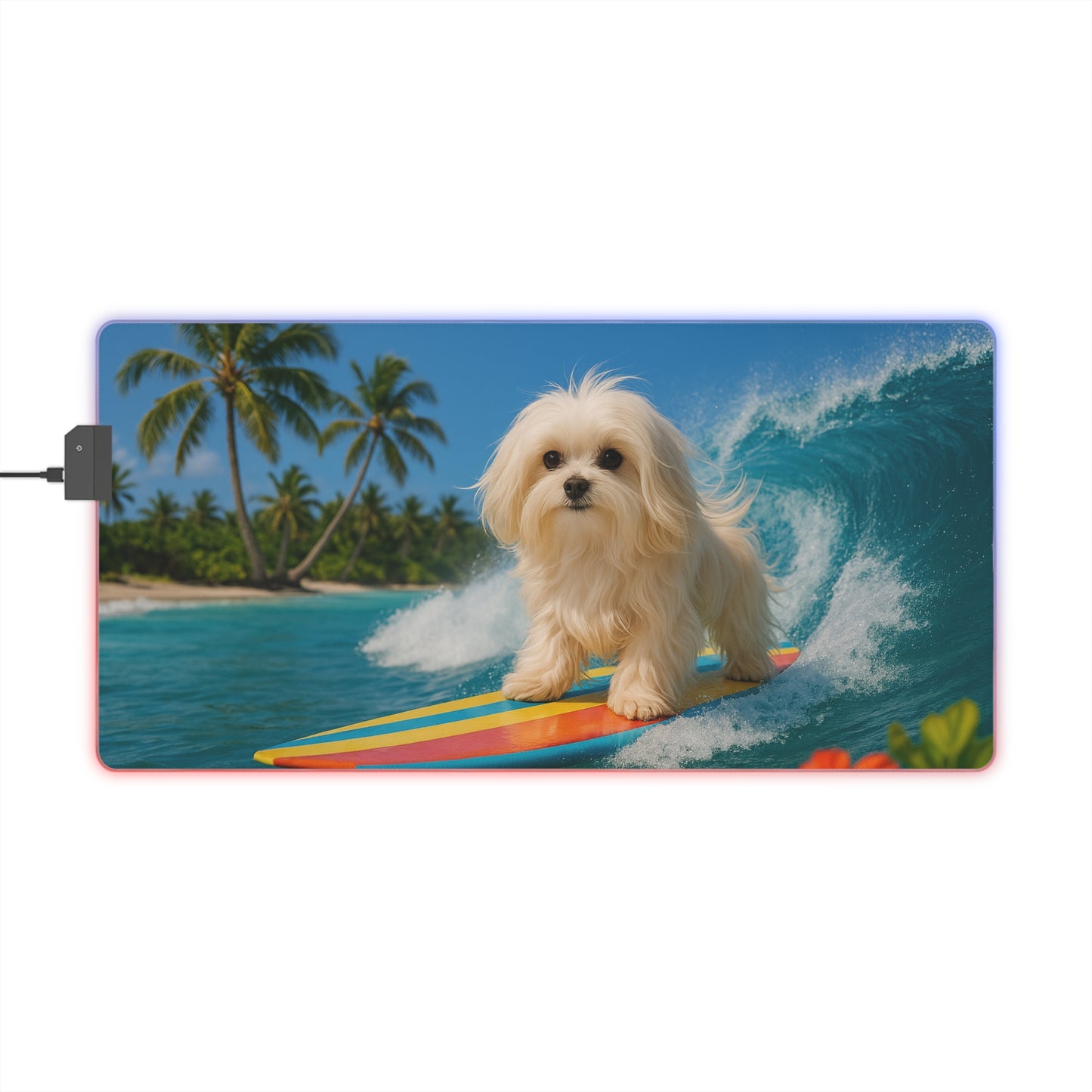 LED Gaming Mouse Pad With Vibrant RGB Lighting, 4 Sizes / Puppy Ariel the Dog Surfer