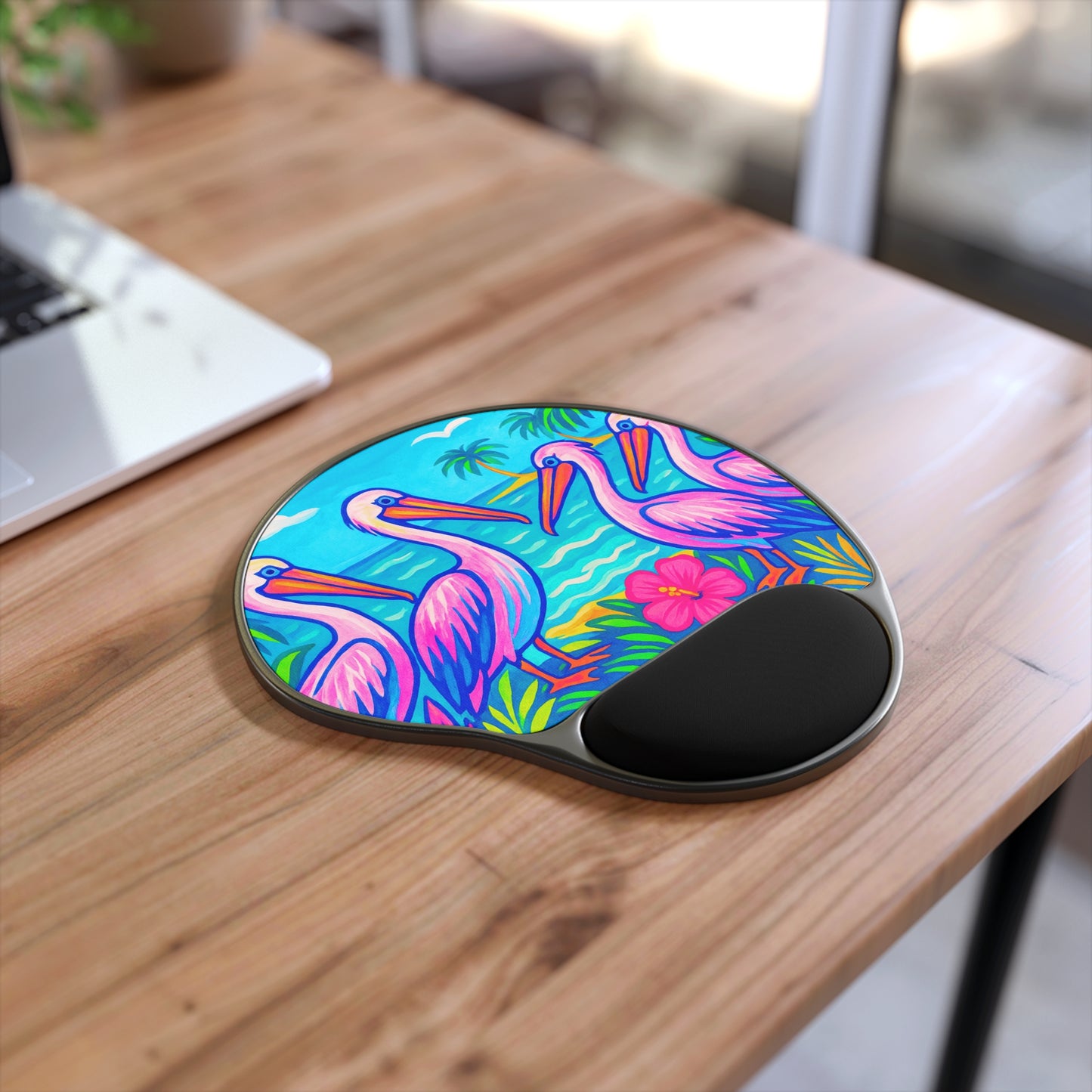Beach Pelican Party Mouse Pad with Wrist Rest - Ergonomic Design for Home & Office