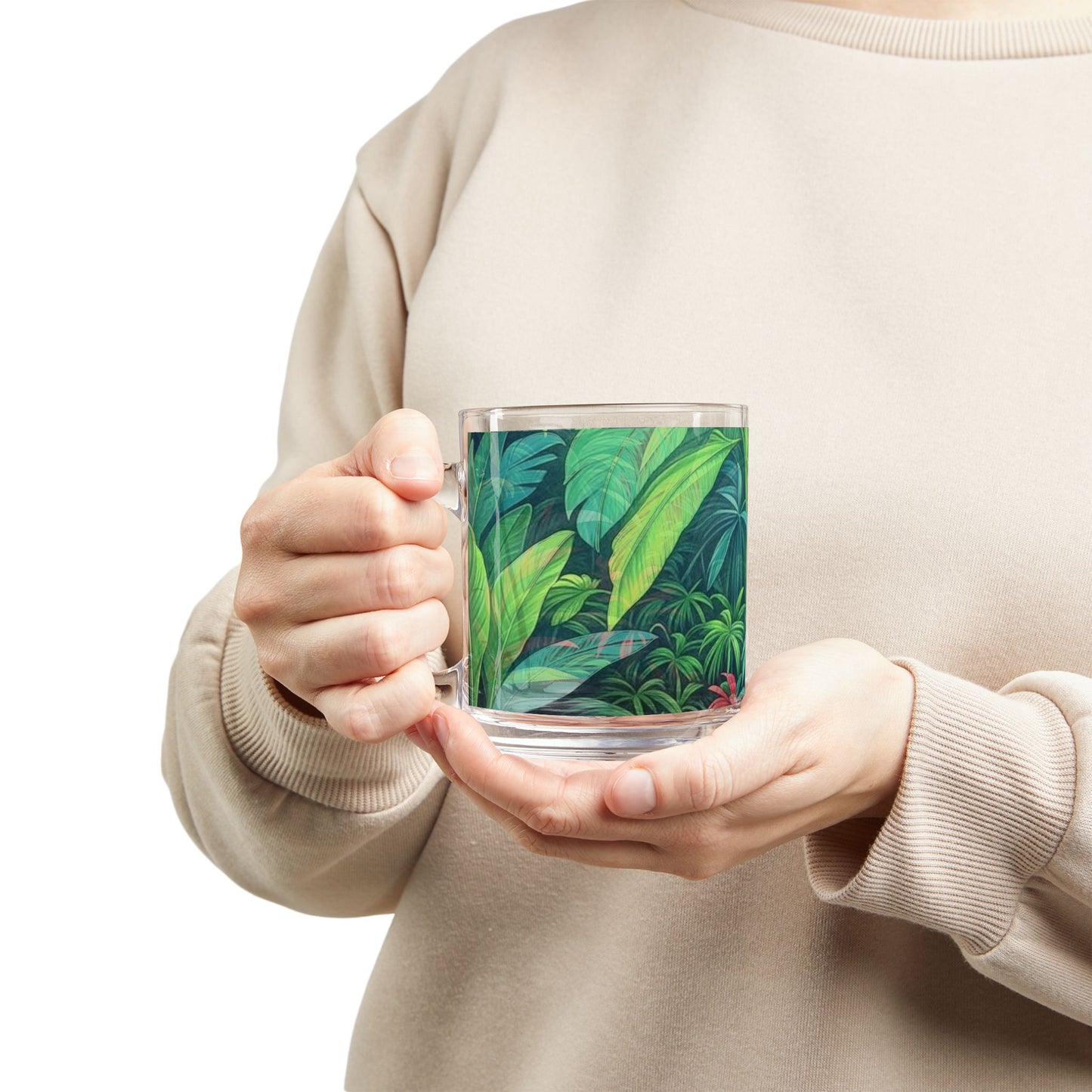 Tropical Glass Mug - 10oz Coffee Cup / Sleeping Spot