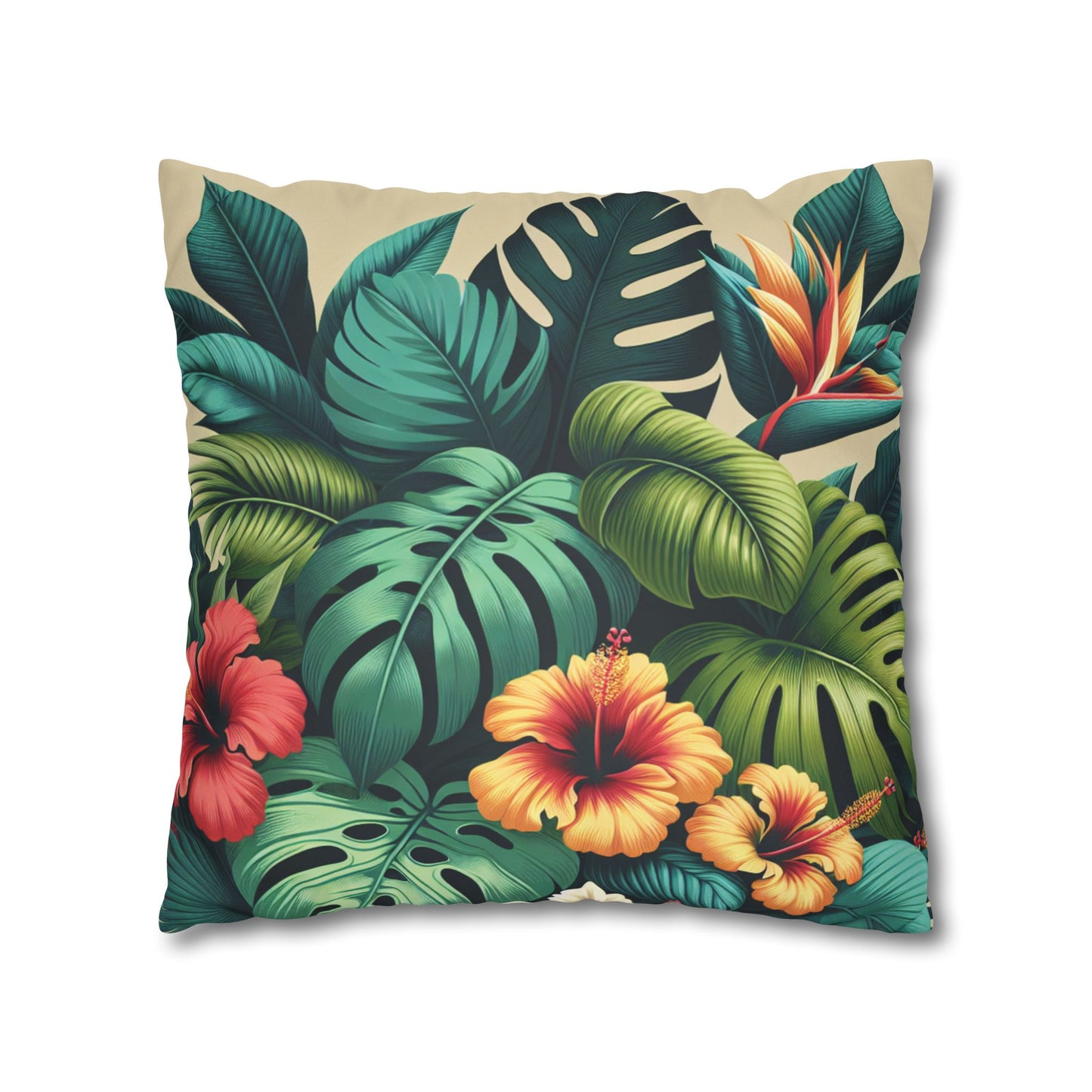 Faux Suede Square Pillowcase - Exotic Flora