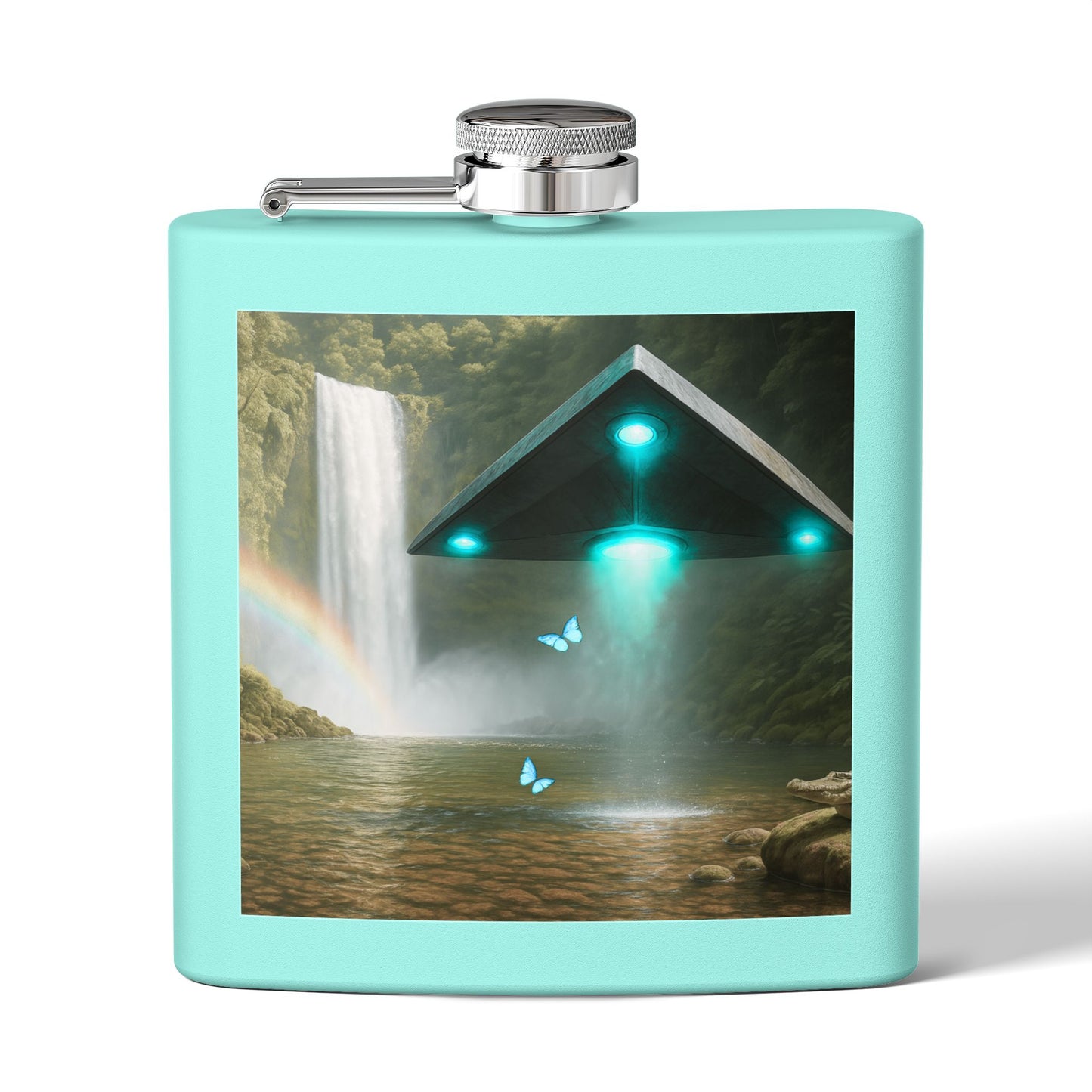 Tropical Stainless Steel 6 oz. Flask, Many Colors  – UFO and Waterfall