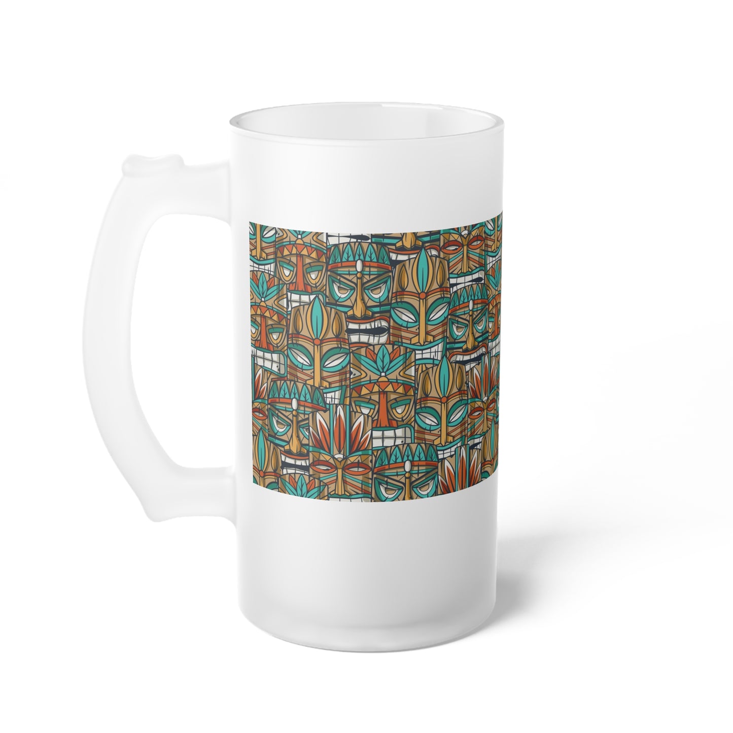 Frosted Glass Beer Mug, Turquoise Tiki Party