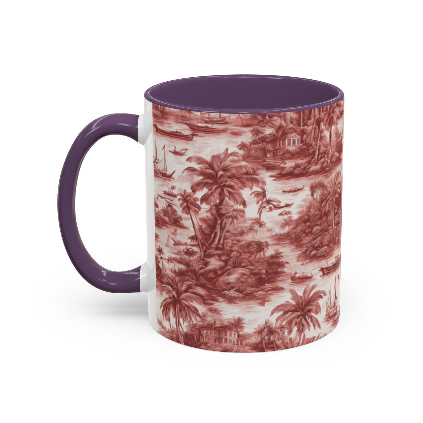 Accent Coffee Mug (11, 15oz), 8 Colors - Tropical Toile #1, russet