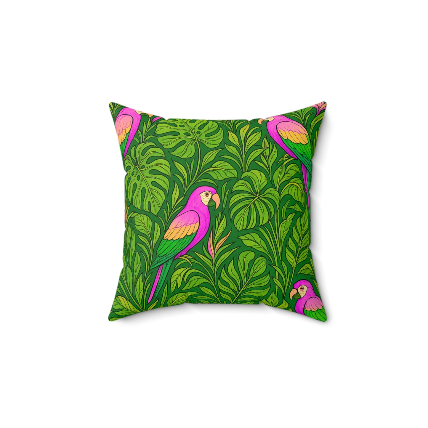 Tropical Pillow, 4 sizes - Colorful Spun Polyester Square Cushion / Parrot Family, Pink