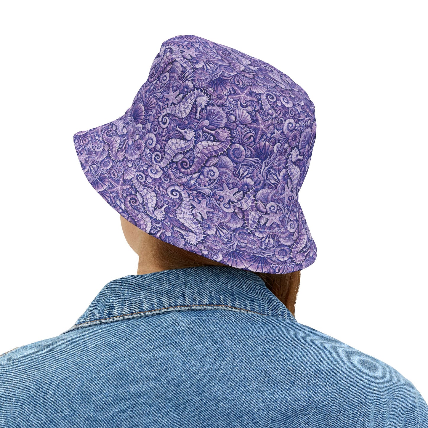 Tropical Polyester Bucket Hat, 2 Sizes - Seahorses Amethyst