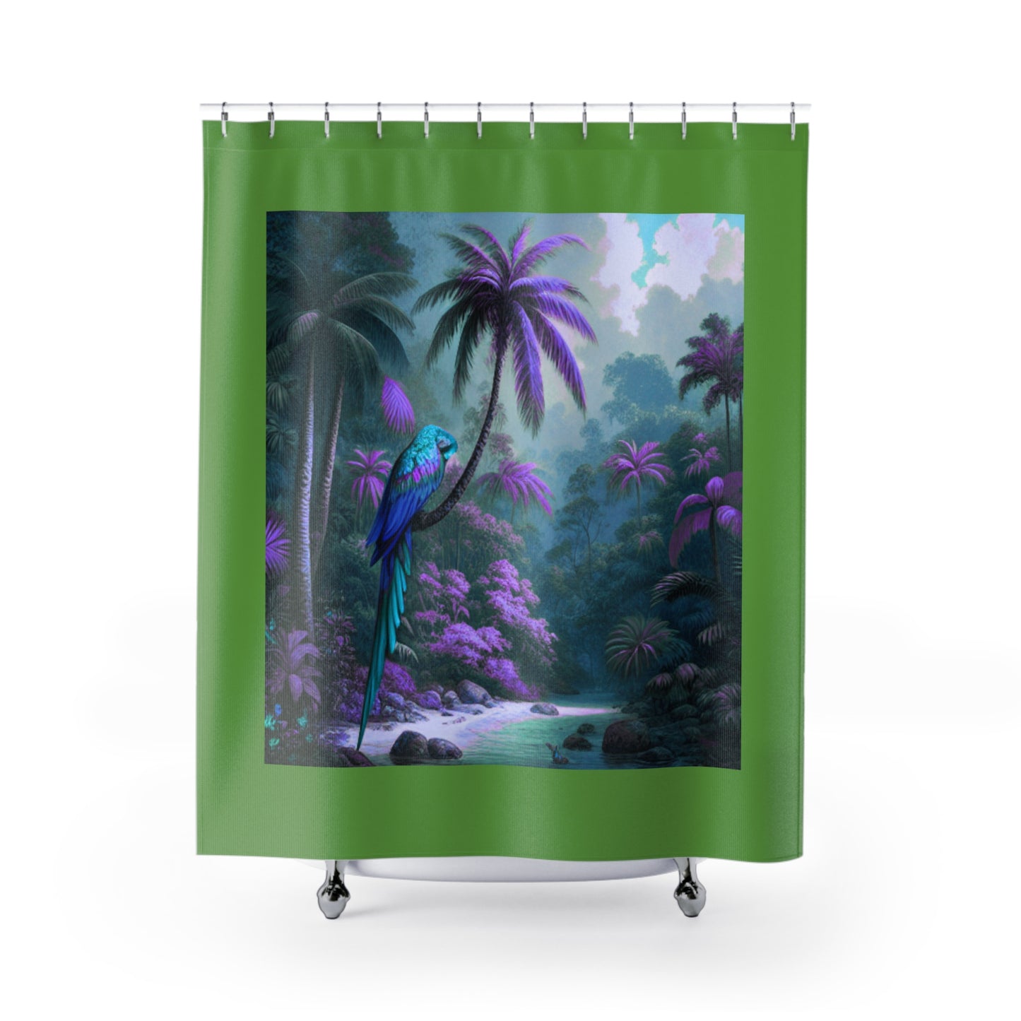 Tropical Shower Curtain - Rainforest Bathroom Decor / Sleeping Beauty Parrot Fantasy, Green